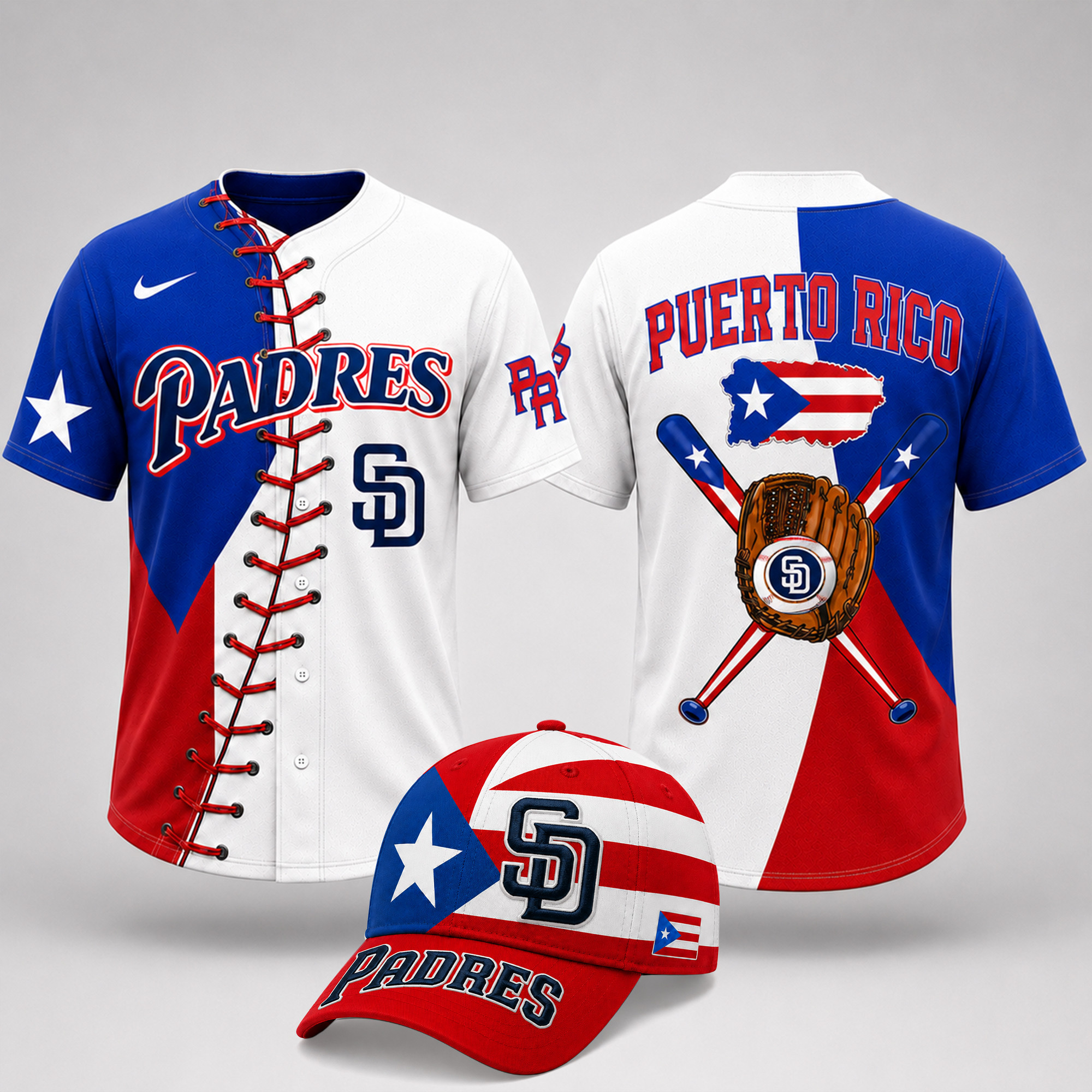 San Diego Padres | Premium MLB Puerto Rico Island Pride Baseball Jersey And Cap Set