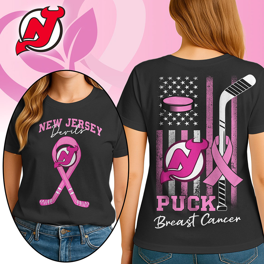 New Jersey Devils | Premium NHL Puck Breast Cancer 3D Shirt HI