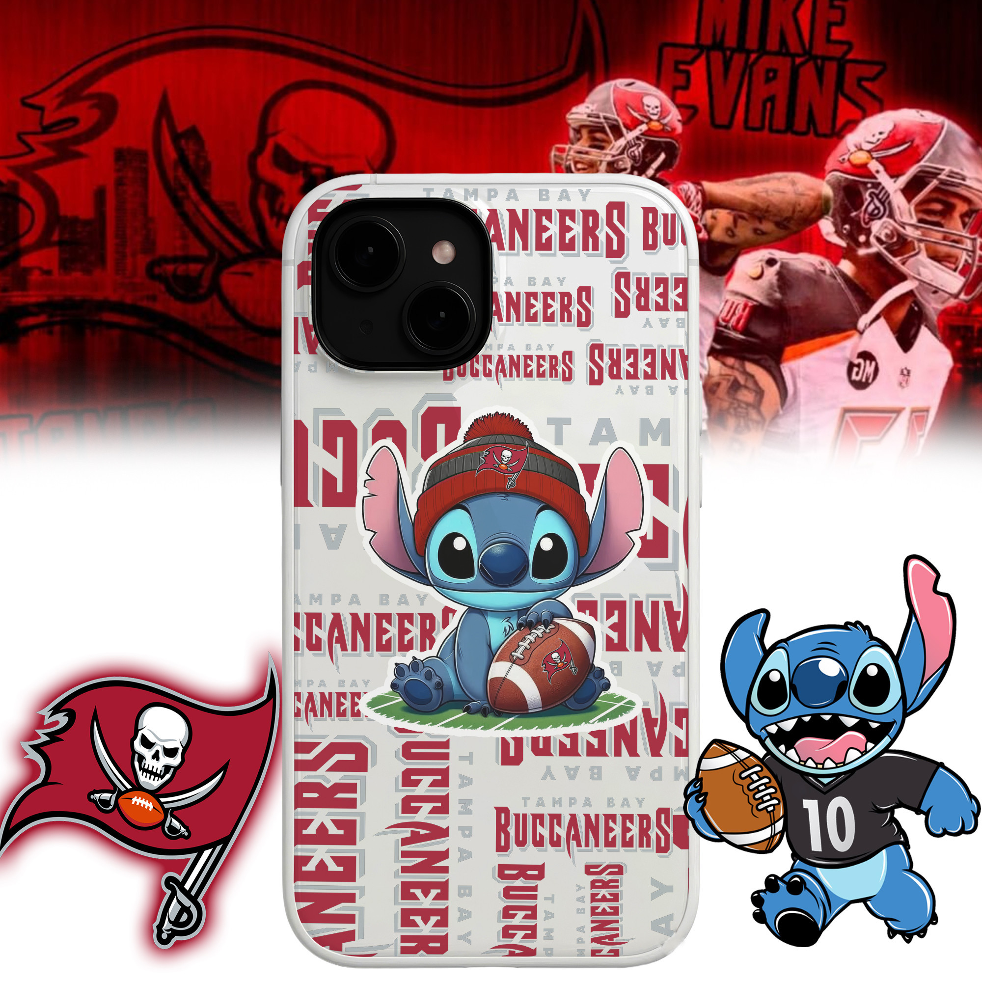 Tampa Bay Buccaneers | Premium NFL Stitch Loves Football Phone Case NP