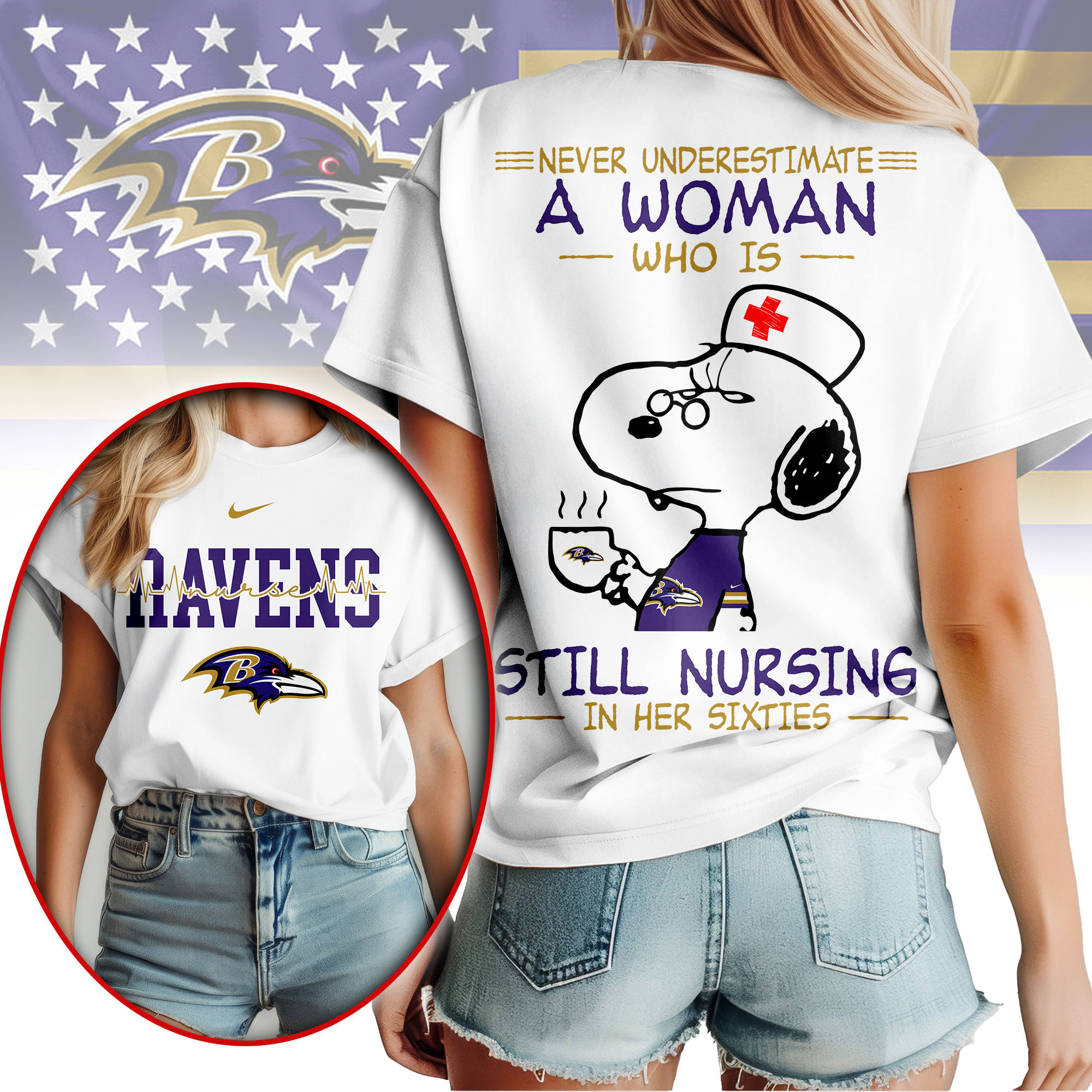 Baltimore Ravens | Premium NFL Never Underestimate A Nurse Women Shirt NY