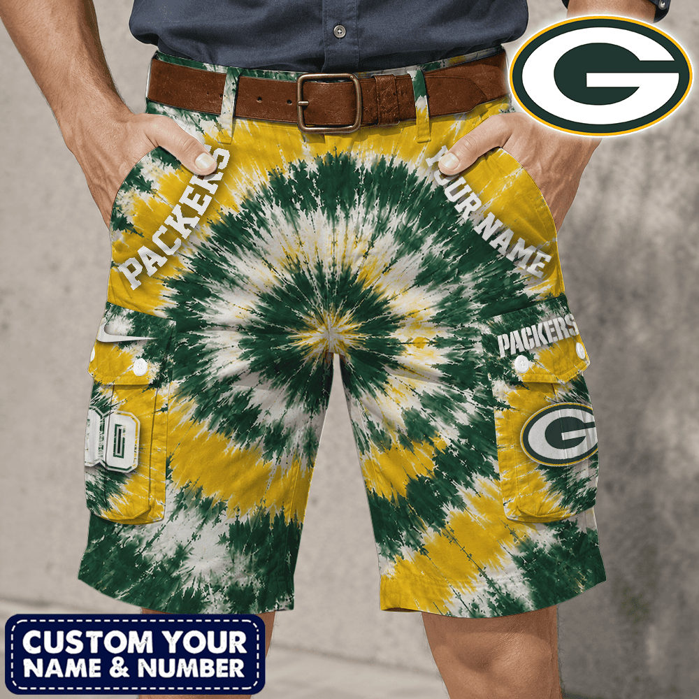 Green Bay Packers | Premium NFL Tie-Dye Cargo Shorts Square Pocket NTH1