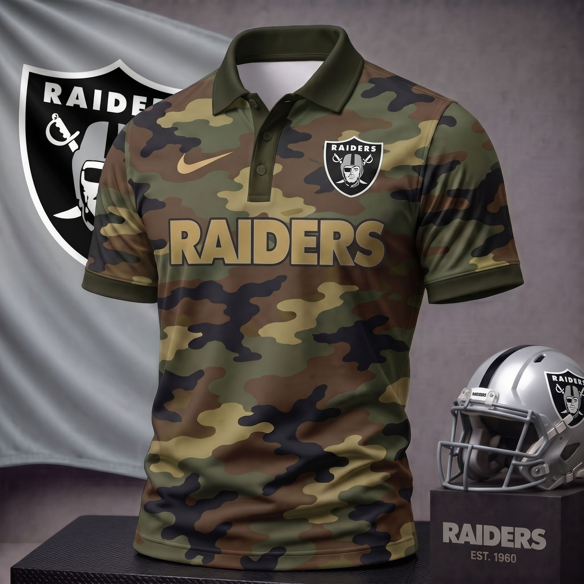 Las Vegas Raiders | Premium NFL Us.Army Camo Polo Shirt NY