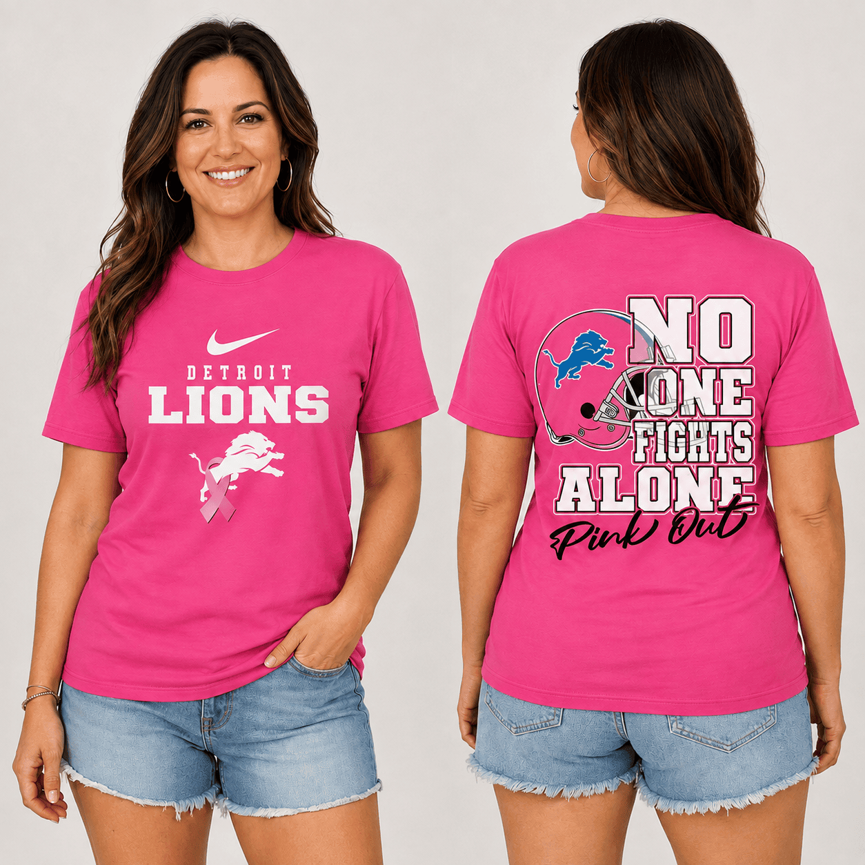Detroit Lions | Premium NFL No One Fight Alone Pink Out T-Shirt TD