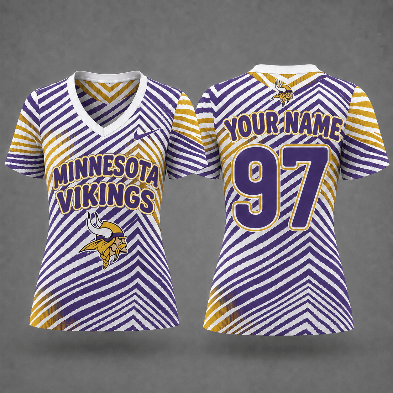Minnesota Vikings| Premium NFL Personalized Dynamic Stripe Women’s V-Neck Jersey NY
