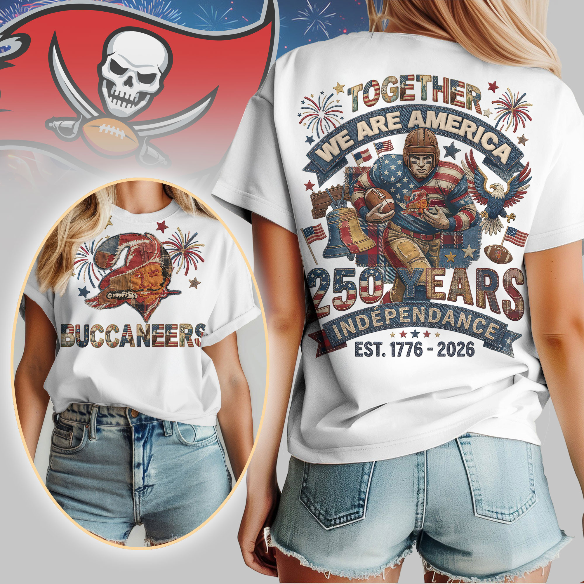 Tampa Bay Buccaneers | Premium NFL 250th Anniversary Of America Patchwork Women Shirt HY