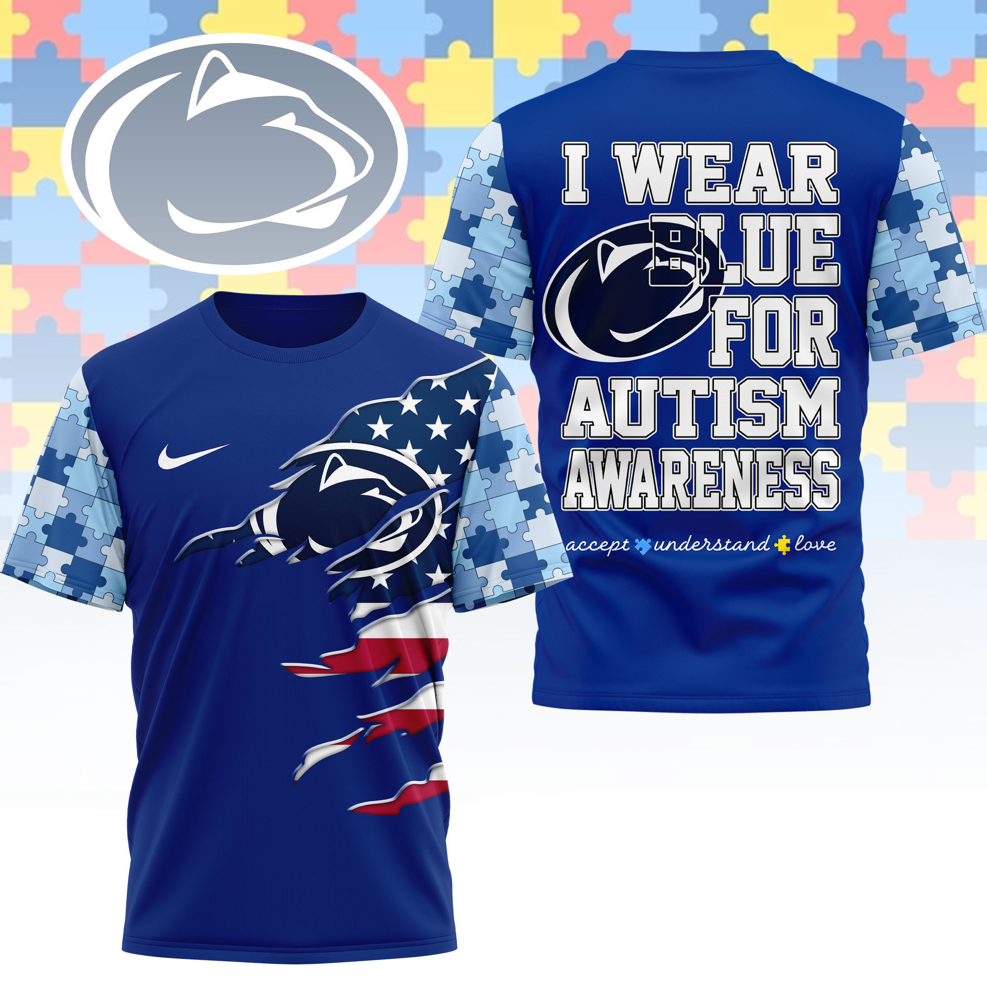 Penn State Nittany Lions | Premium NCAA Autism Strong 3D Shirt NY