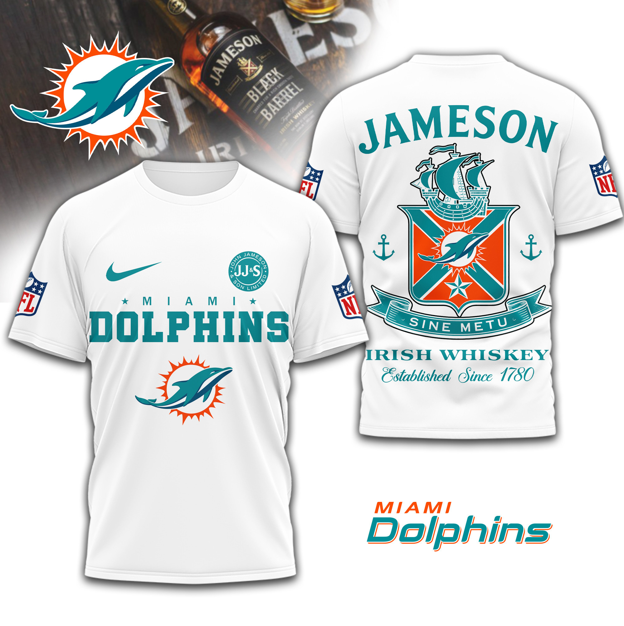 Miami Dolphins | Premium NFL Jameson Irish Whiskey 3D Shirt TD