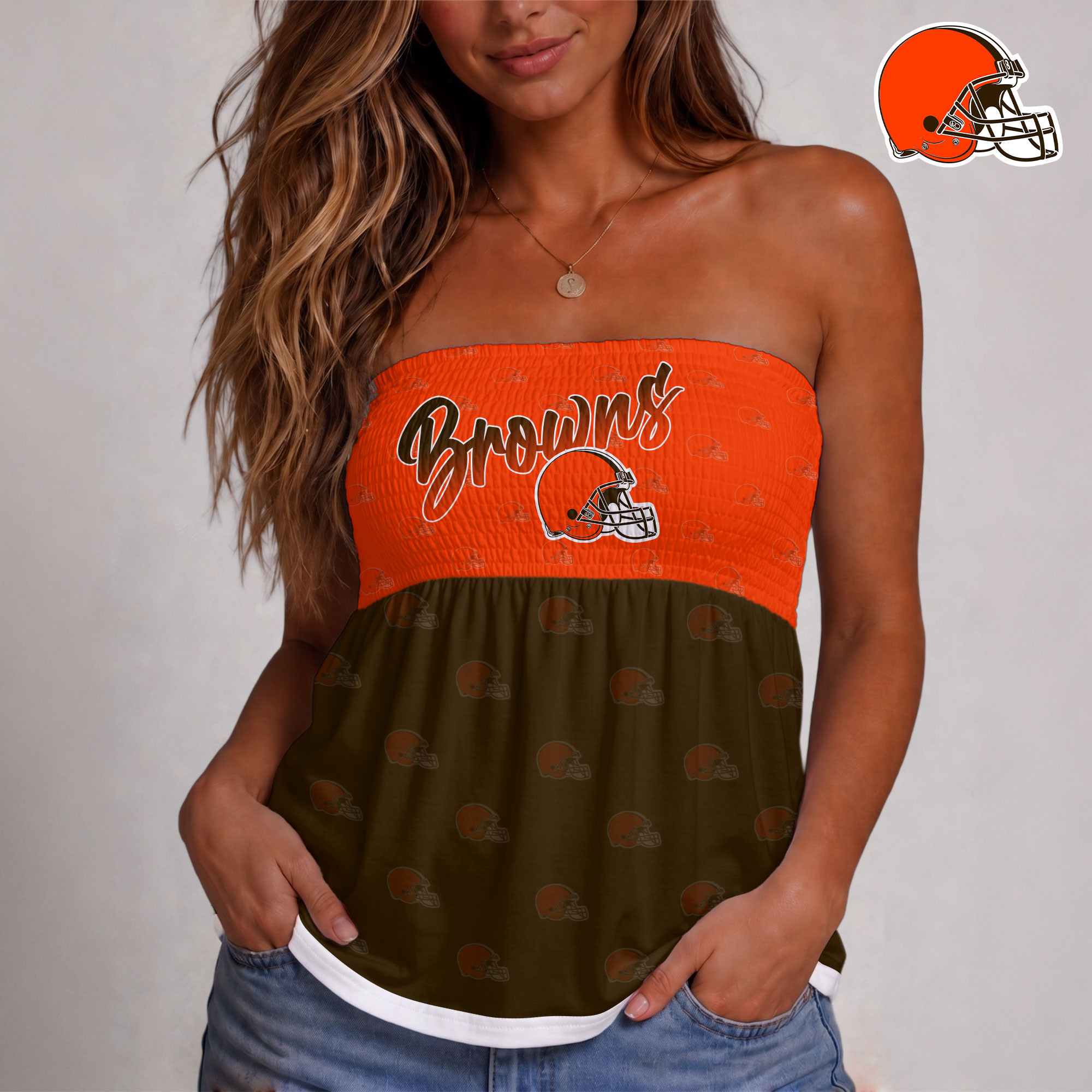 Cleveland Browns | Premium NFL Vintage Strapless Top Long Sleeveless NY