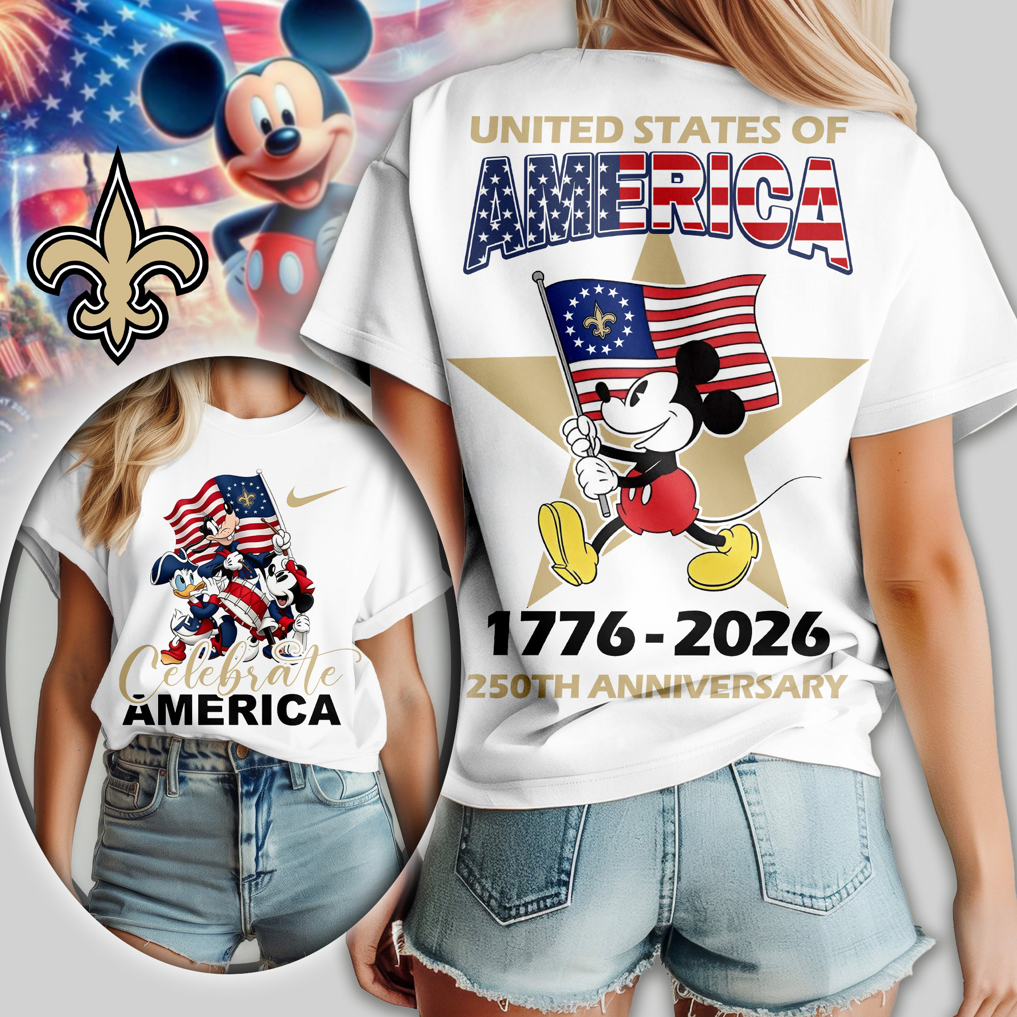 New Orleans Saints | Premium NFL Mickey Celebrate America Women Shirt TD