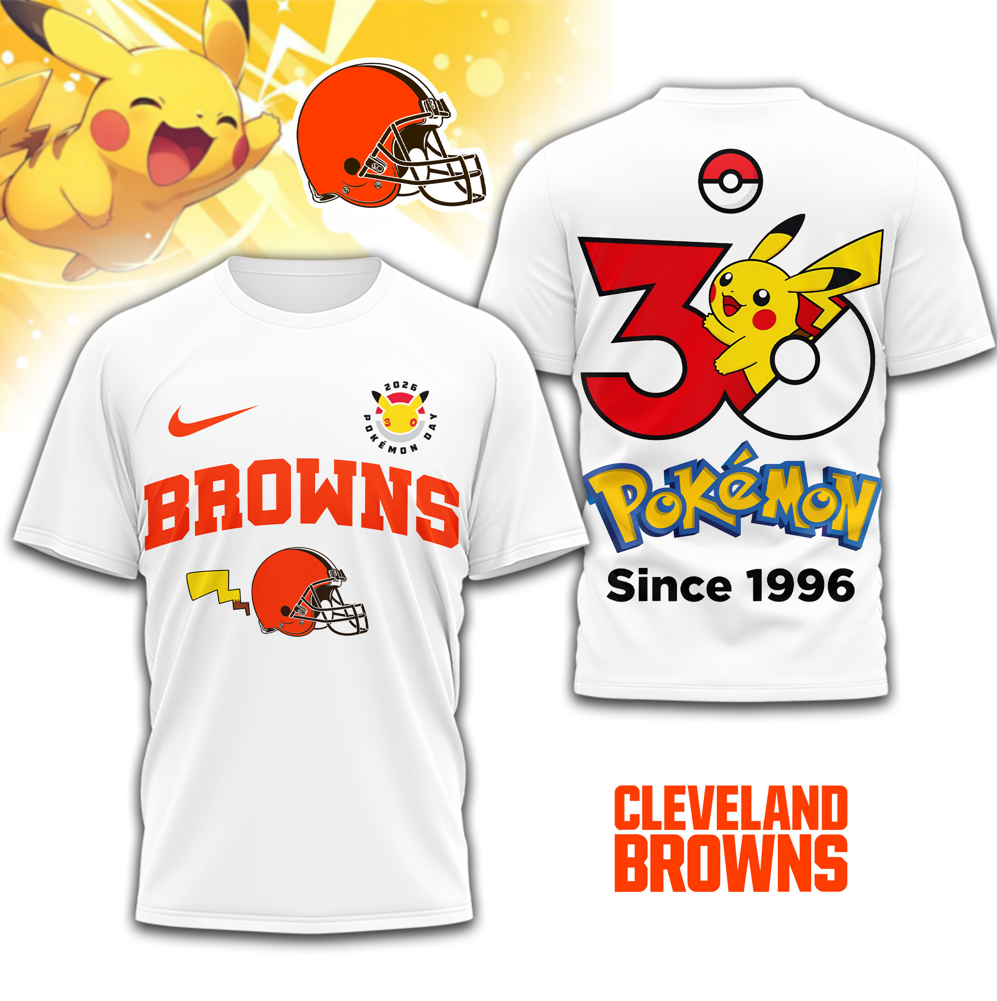 Cleveland Browns | Premium NFL Pokemon 30th Anniversary 3D Shirt TD