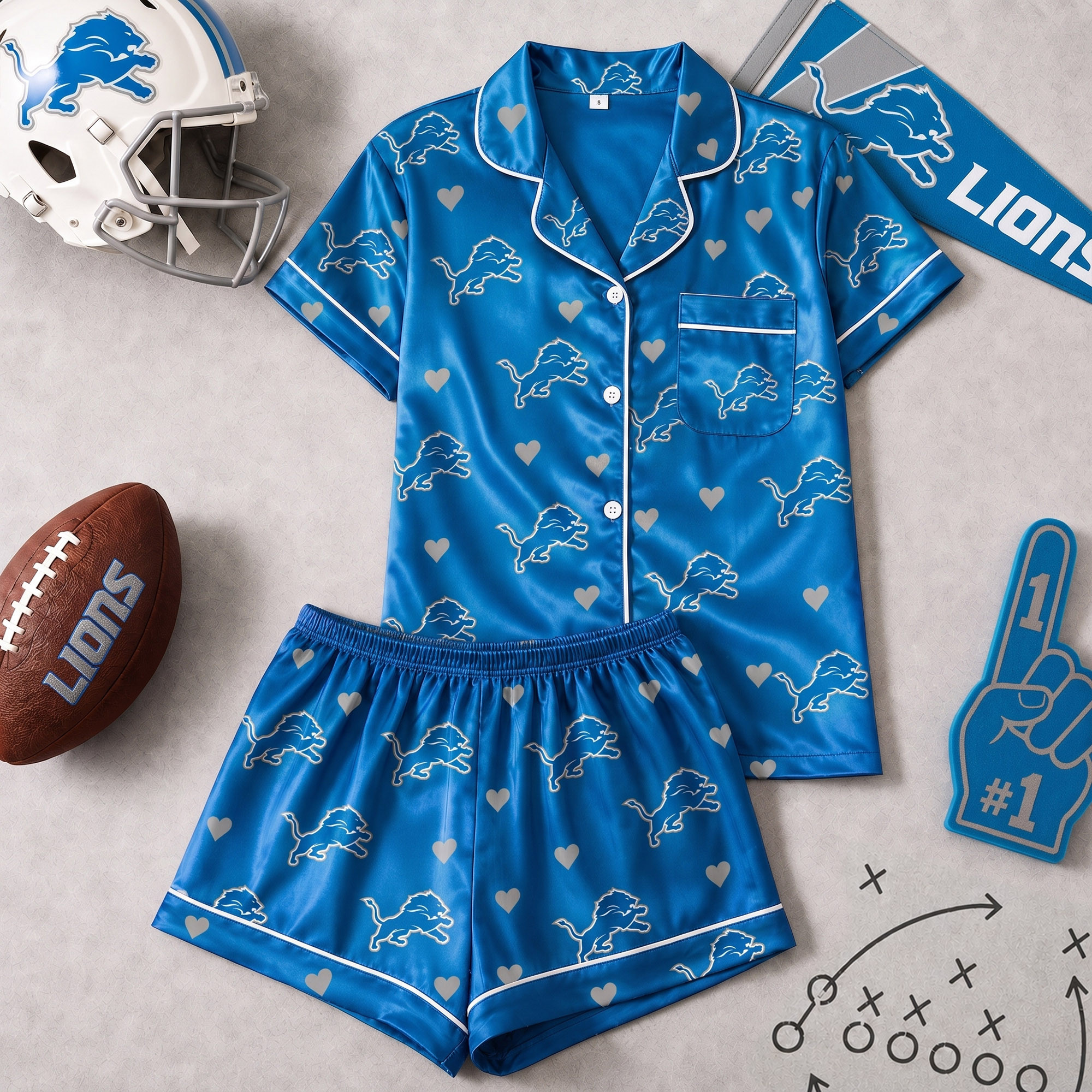 Detroit Lions | Premium NFL Love Satin Pajamas Set NY