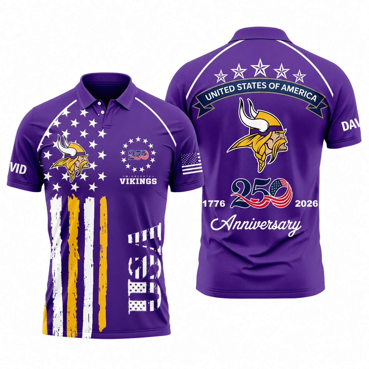 Minnesota Vikings | Premium NFL American Semiquincentennial Polo Shirt TD