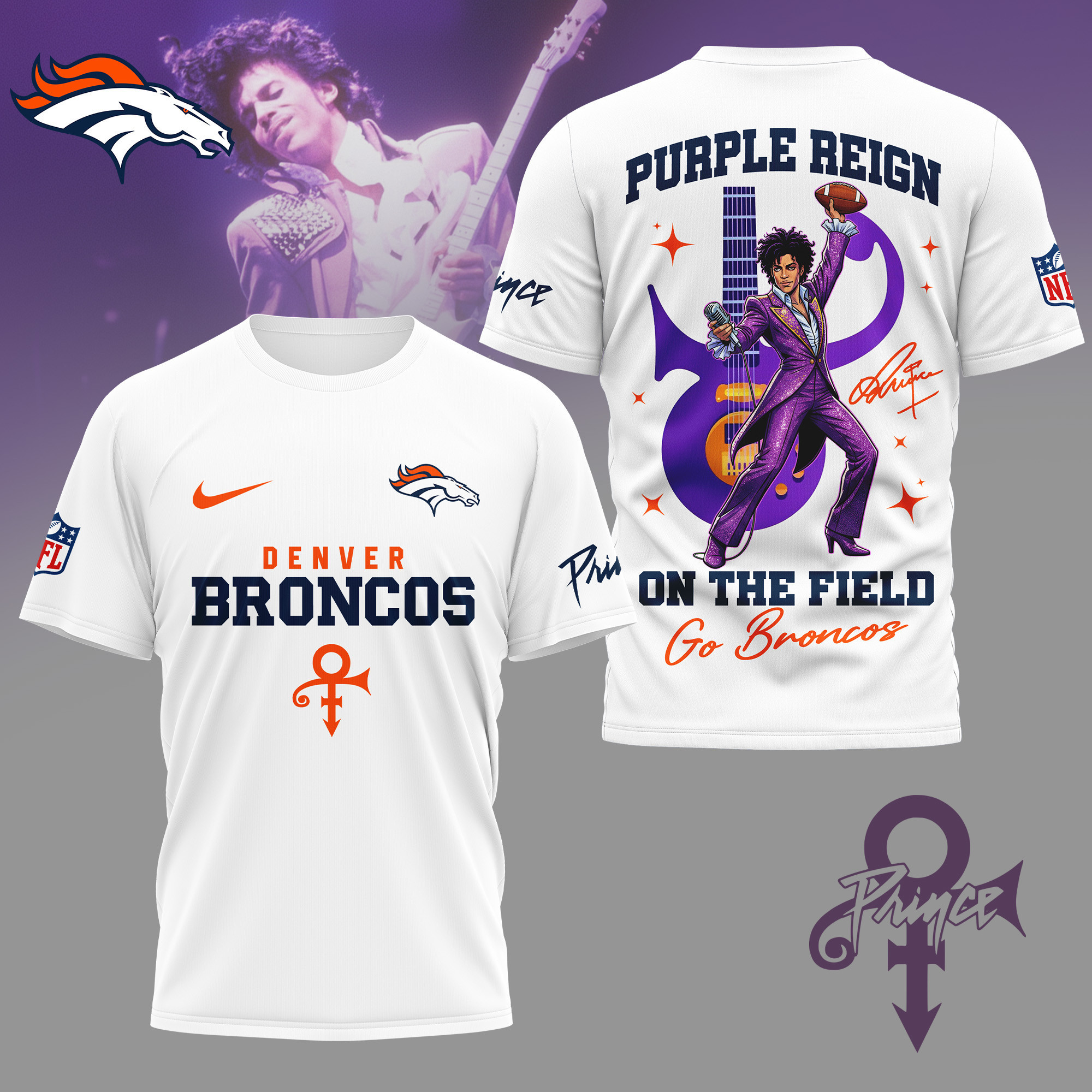 Denver Broncos | Premium NFL Prince Purple Reign Football 3D Shirt NY