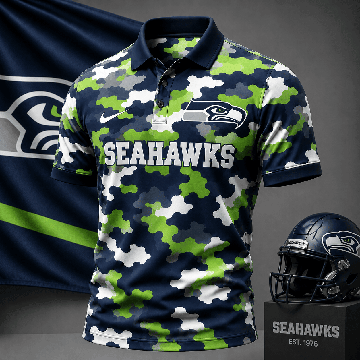 Seattle Seahawks | Premium NFL Camo Polo Shirt NY
