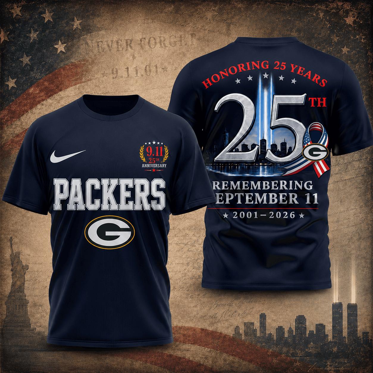Green Bay Packers | Premium NFL Remembering September 11 T-Shirt TD