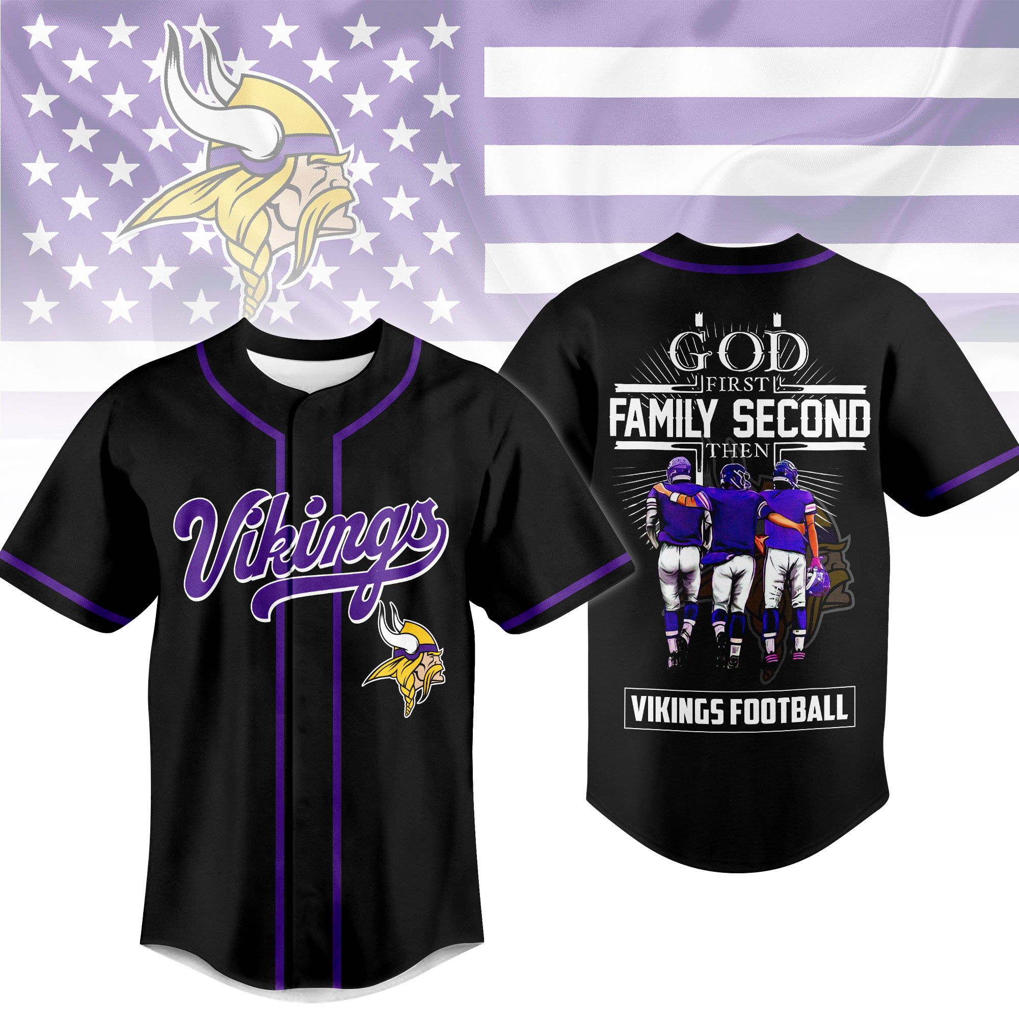 Minnesota Vikings | Premium NFL God First, Family Second – Faith & Brotherhood Football Jersey NTH1
