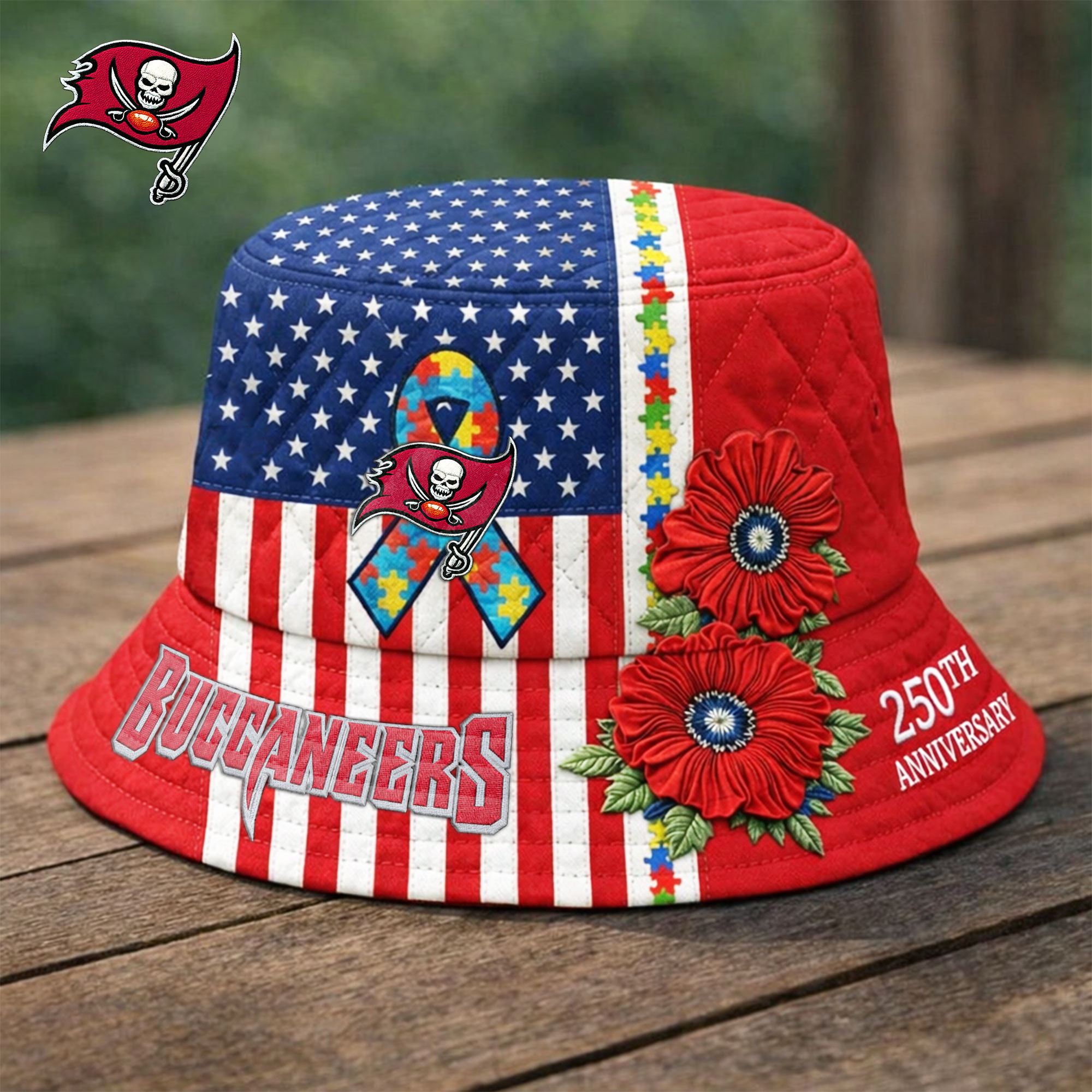 Tampa Bay Buccaneers | Premium NFL Autism 250th Anniversary Bucket Hat TD