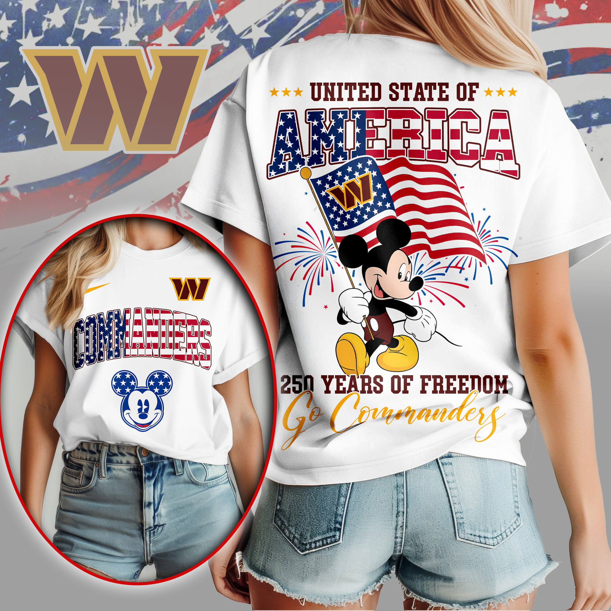 Washington Commanders | Premium NFL Freedom 250 3D Shirt NY