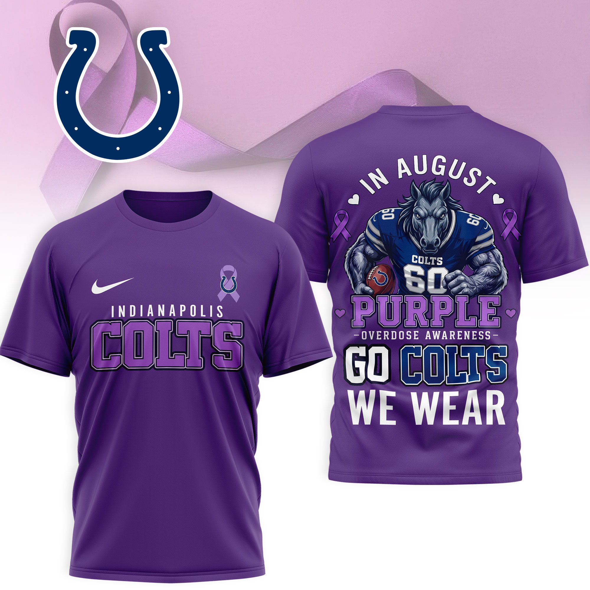 Indianapolis Colts | Premium NFL In August We Wear Purple Overdose Awareness 3D Shirt NY