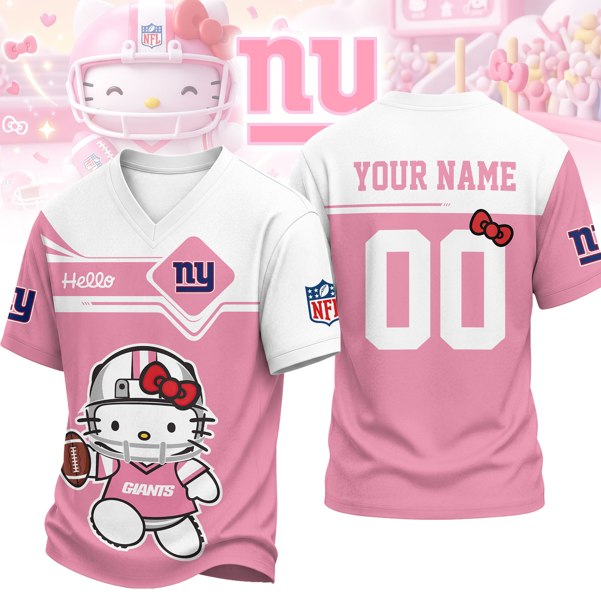 New York Giants | Premium NFL Touchdown Kitty V-Neck Jersey NTH1