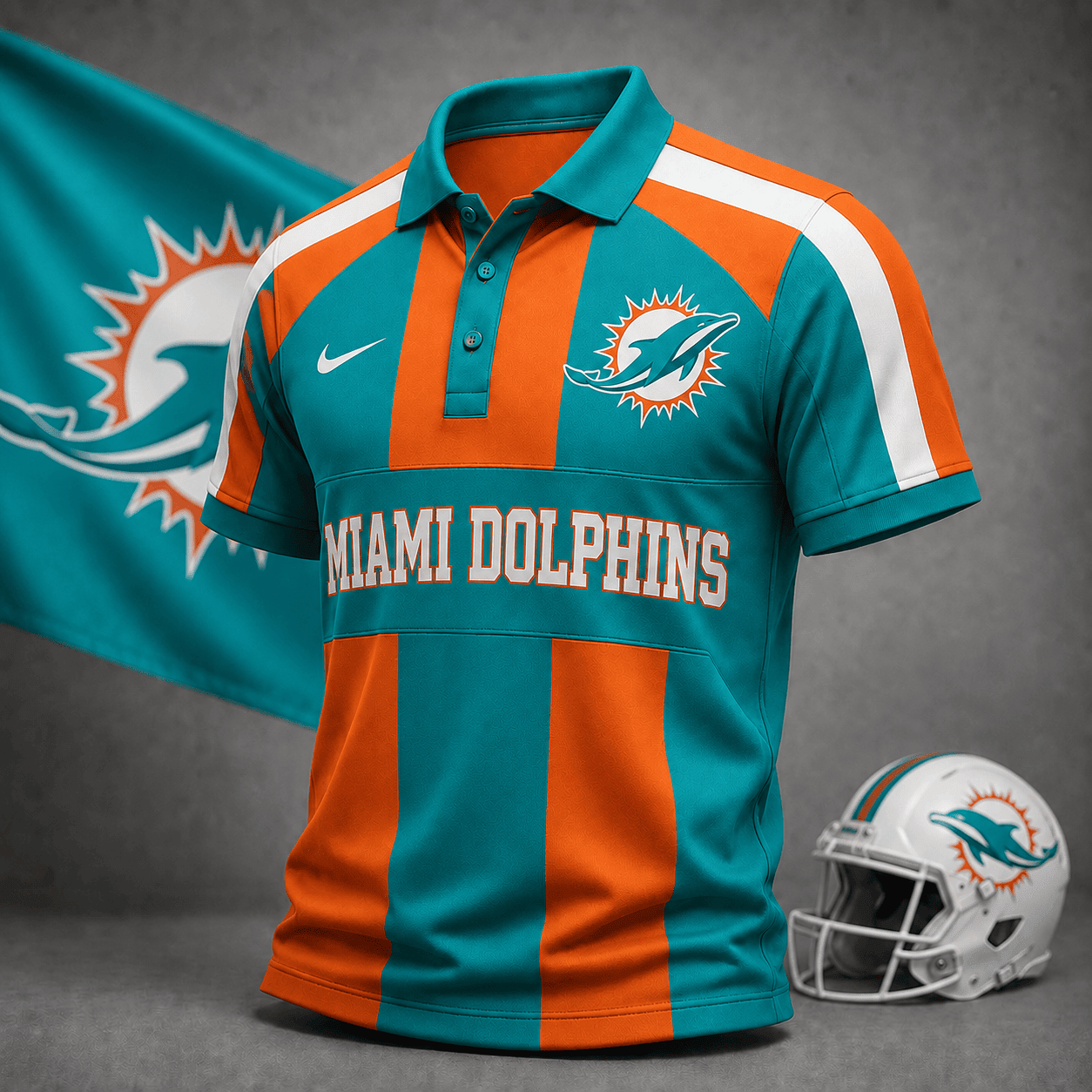 Miami Dolphins | Premium NFL Heritage Stripe Rugby Polo Shirt NY