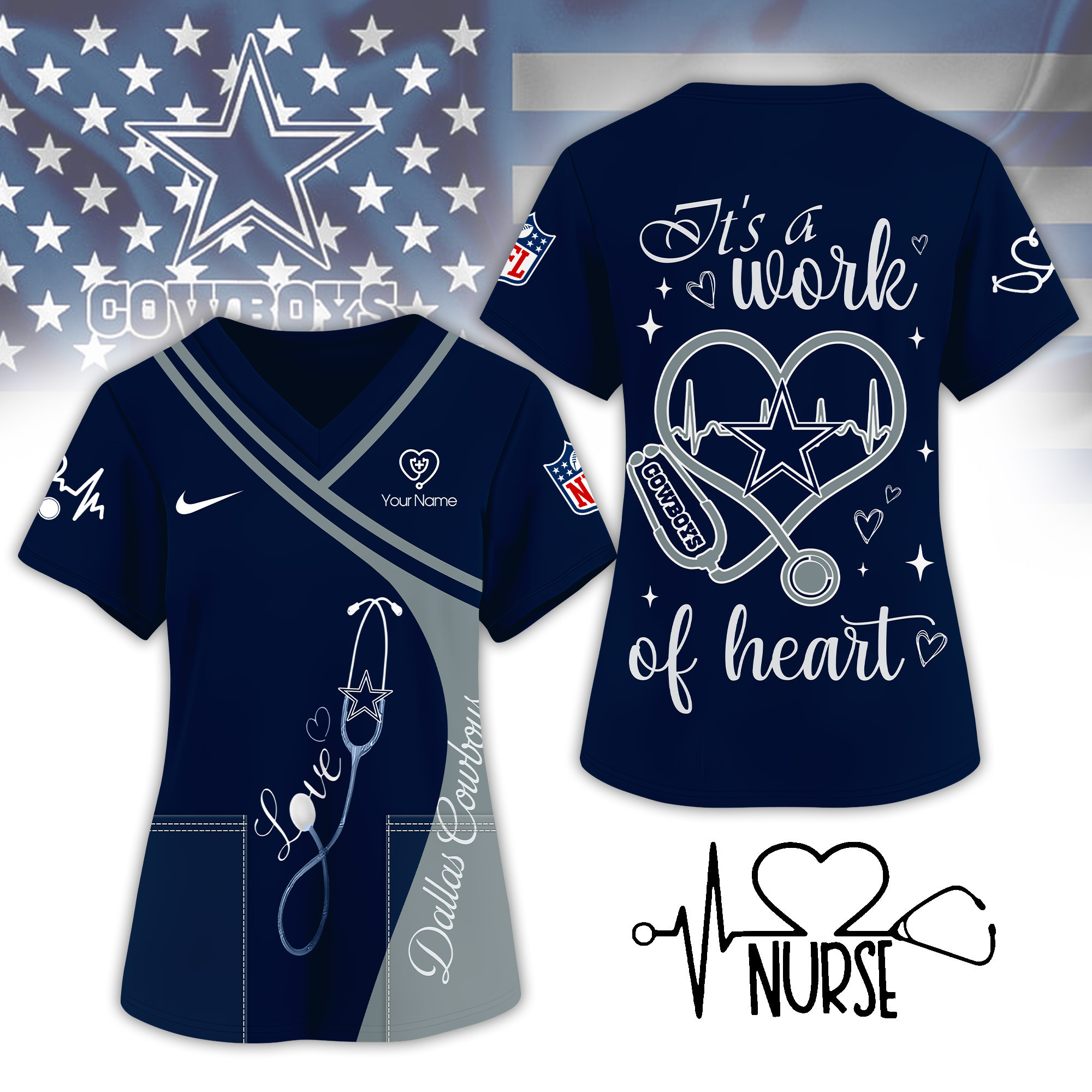 Dallas Cowboys | Premium NFL Nurse Pride 3D Shirt NY