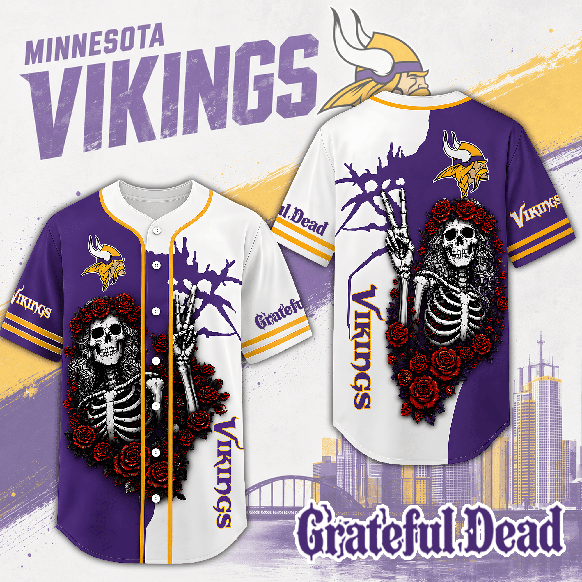 Minnesota Vikings | Premium NFL Game Day Grateful Dead Jersey Shirt NTH1