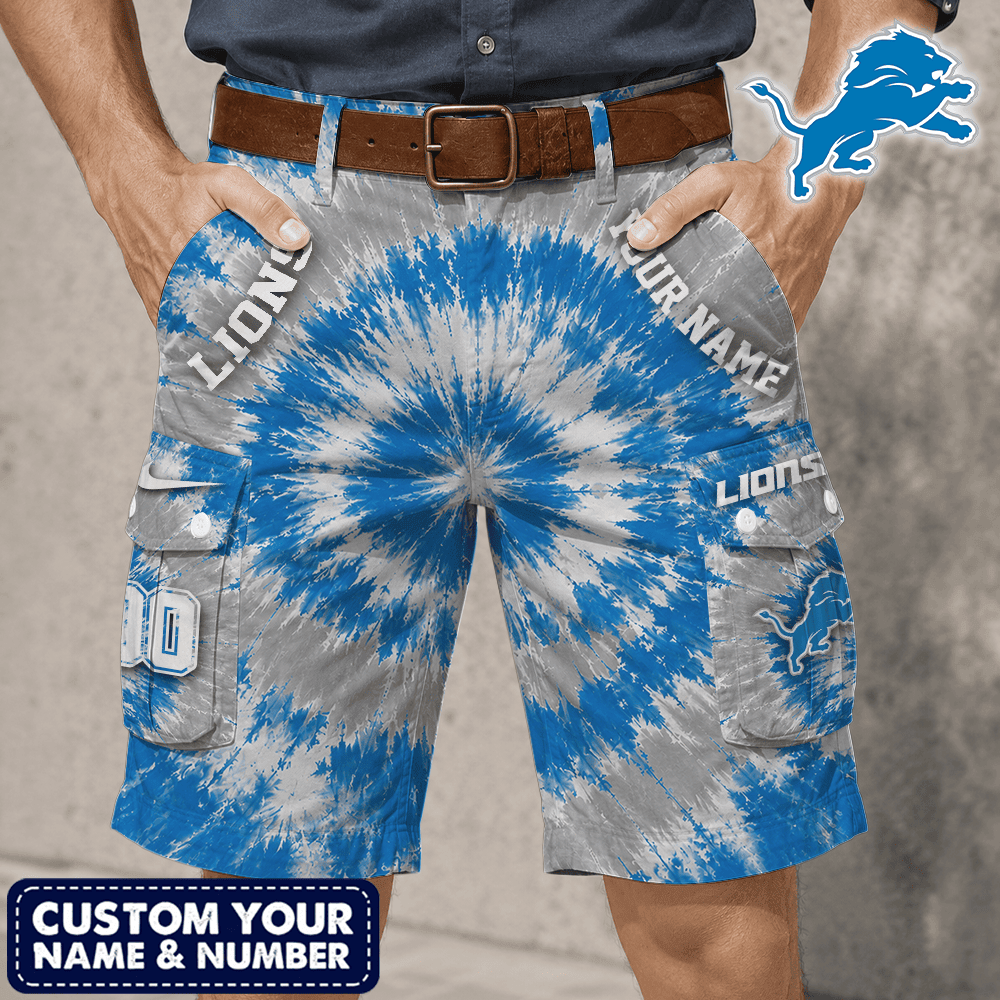 Detroit Lions | Premium NFL Tie-Dye Cargo Shorts Square Pocket NTH1