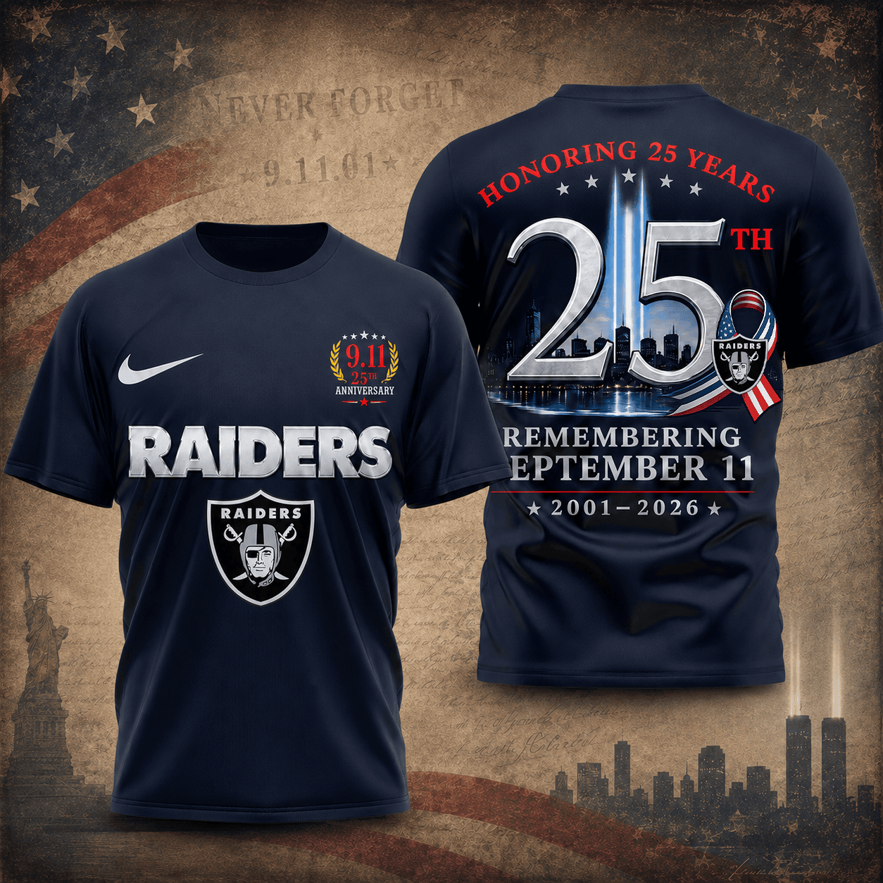 Las Vegas Raiders | Premium NFL Remembering September 11 T-Shirt TD