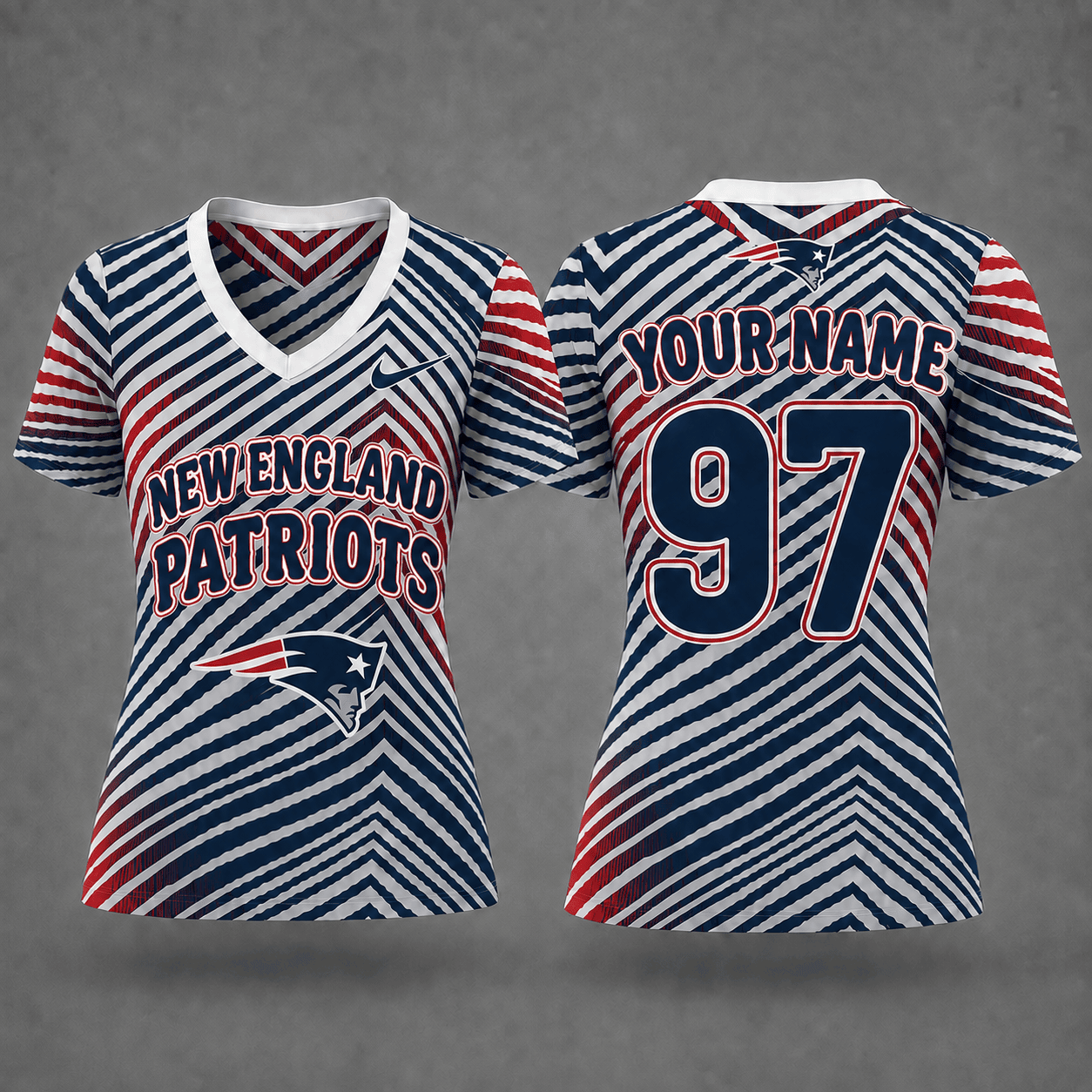 New England Patriots| Premium NFL Personalized Dynamic Stripe Women’s V-Neck Jersey NY