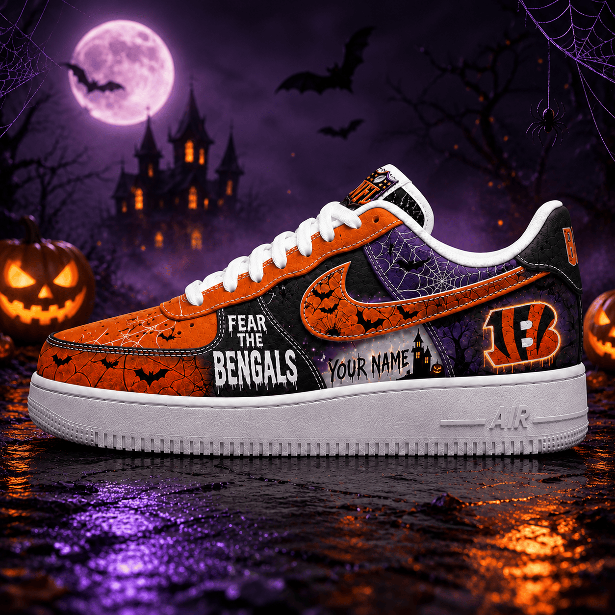 Cincinnati Bengals | Premium NFL Fear The Team Halloween AF1 Sneakers