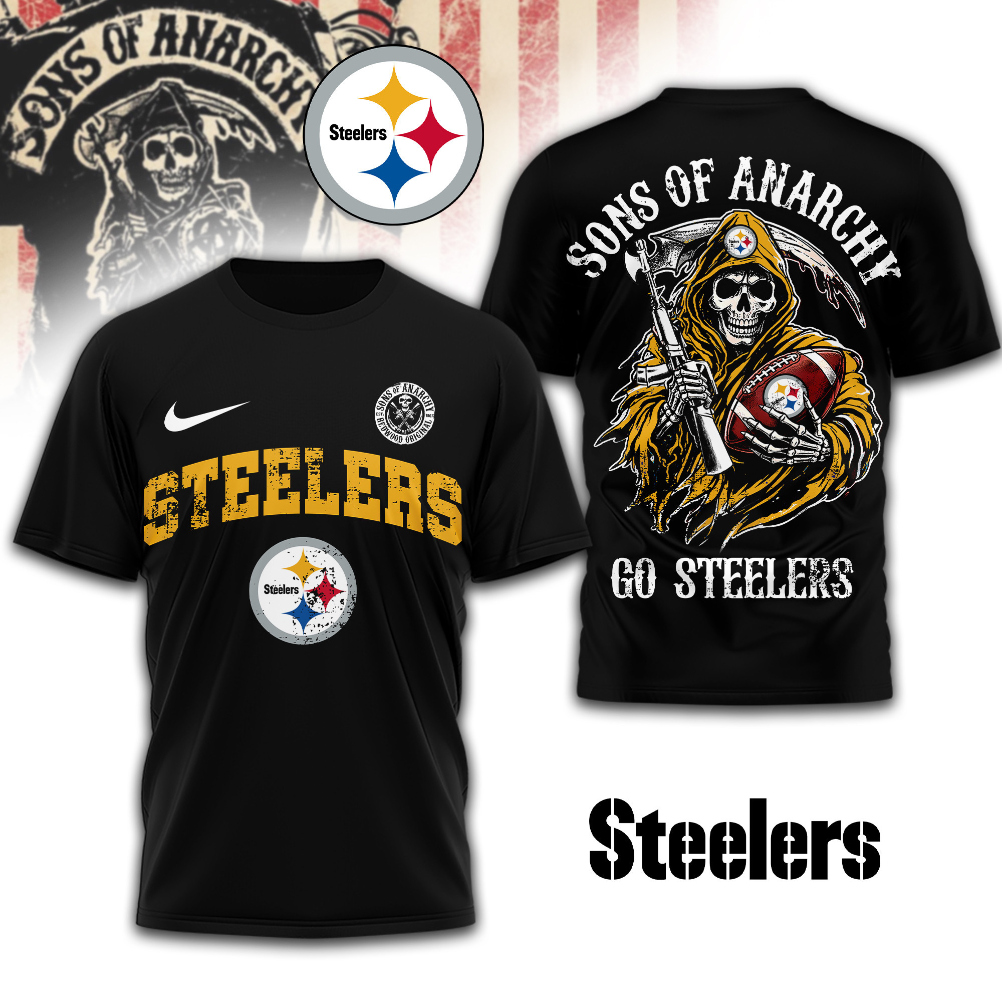 Pittsburgh Steelers | Premium NFL Sons of Anarchy 3D Shirt TD