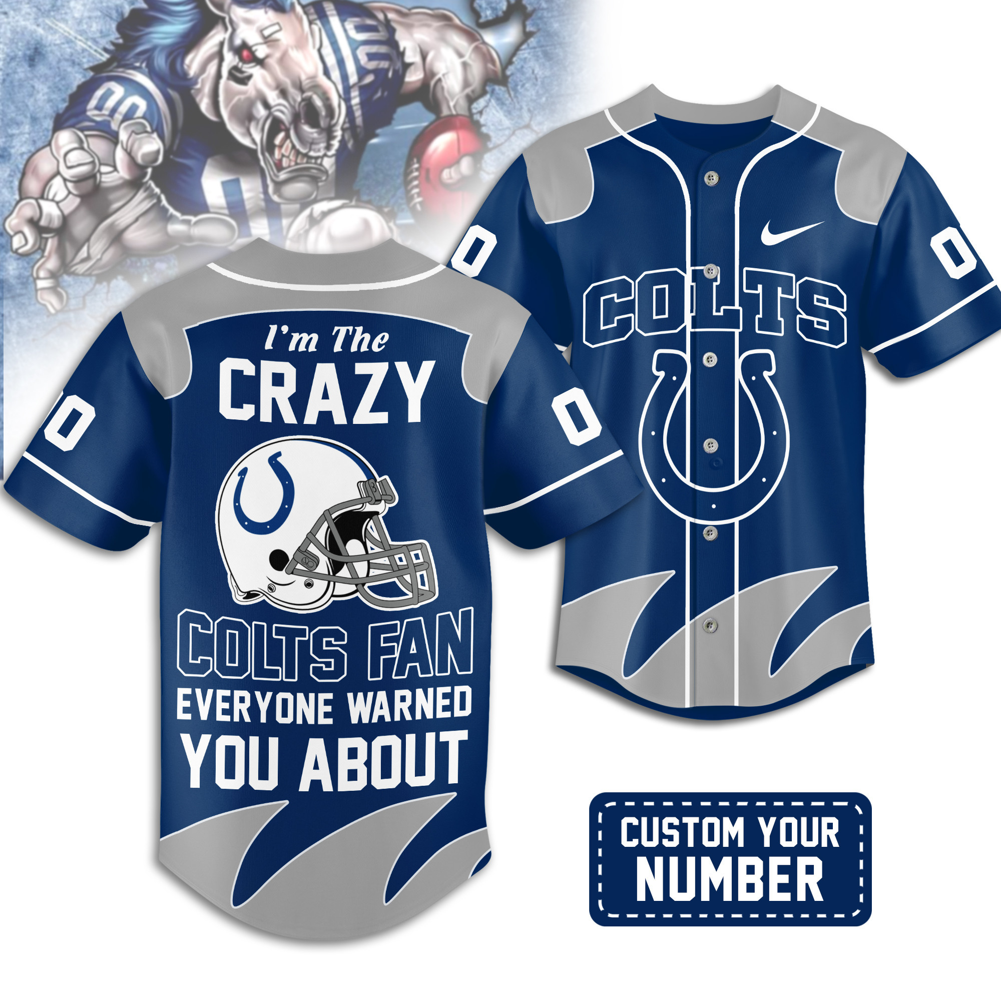 Indianapolis Colts | Premium NFL Crazy Football Fan Personalized Jersey TD