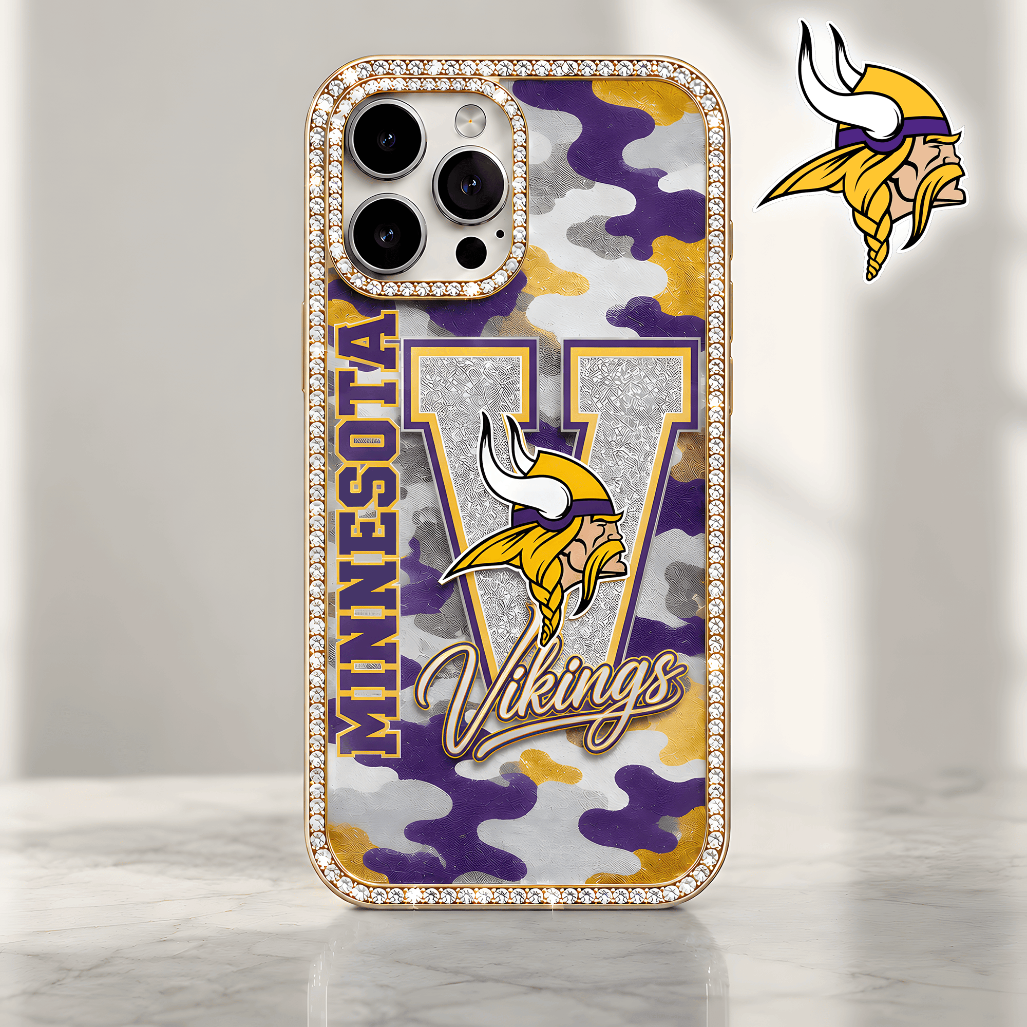 Minnesota Vikings | Premium NFL Team Camo Bling Luxury Phone Case NTH1