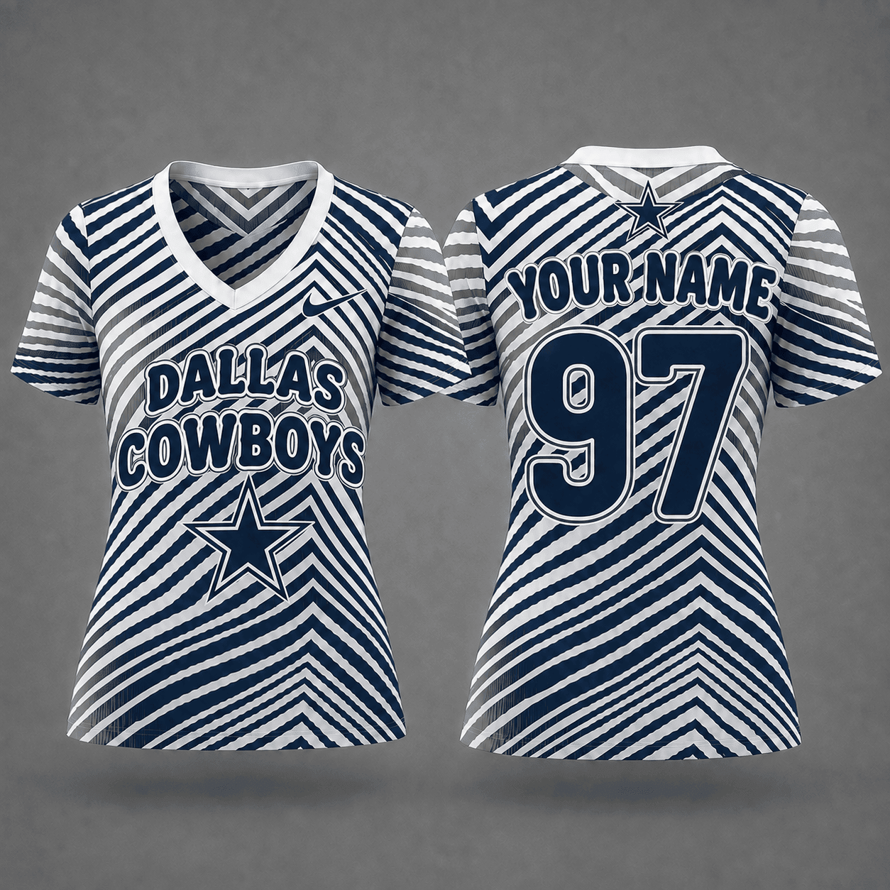 Dallas Cowboys| Premium NFL Personalized Dynamic Stripe Women’s V-Neck Jersey NY