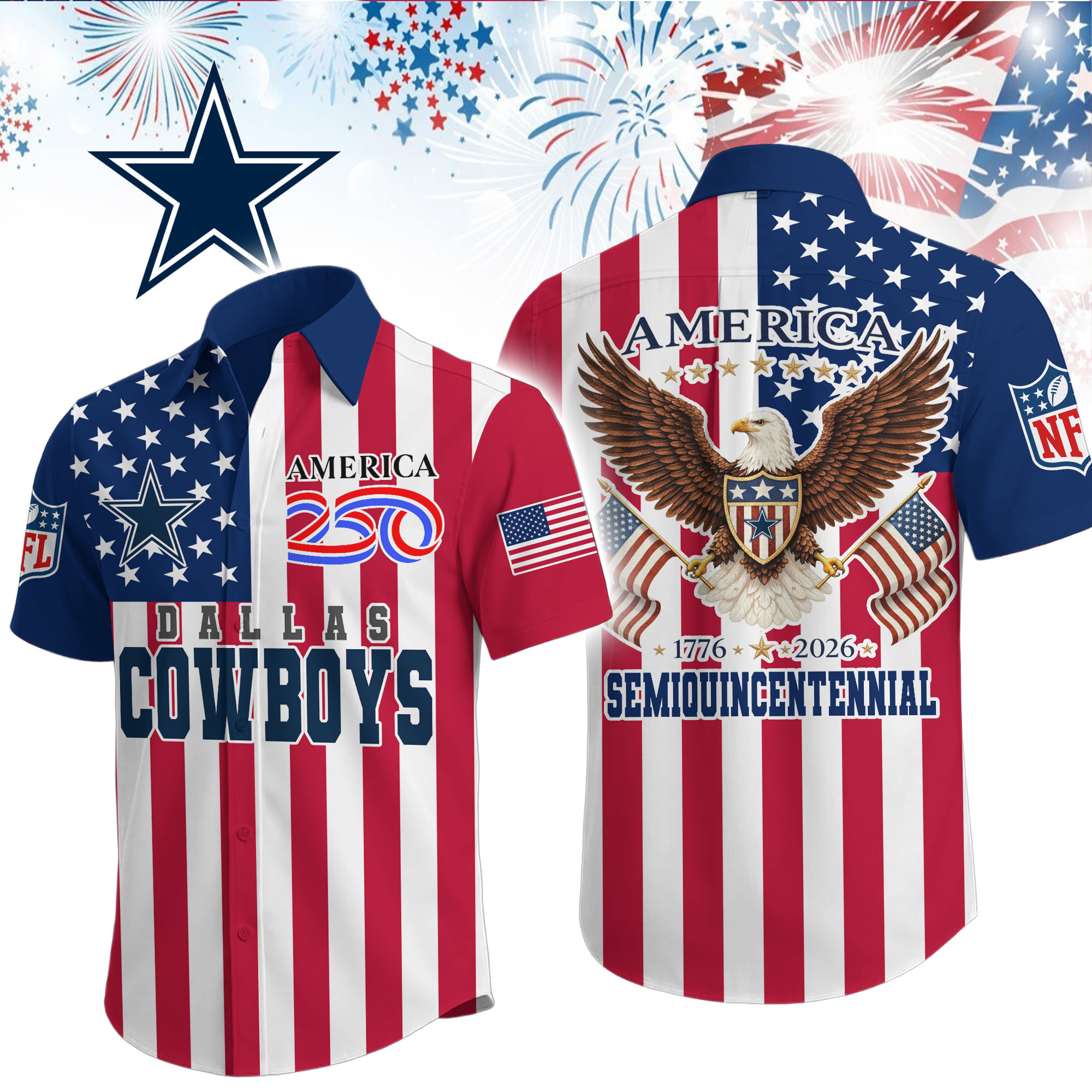 Dallas Cowboys | Premium NFL Liberty Eagle Patriotic Short-Sleeved Shirt TD