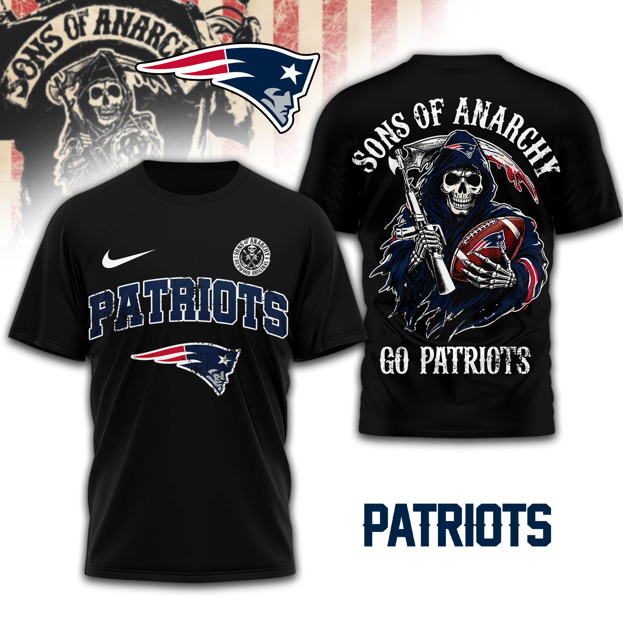 New England Patriots | Premium NFL Sons of Anarchy 3D Shirt TD