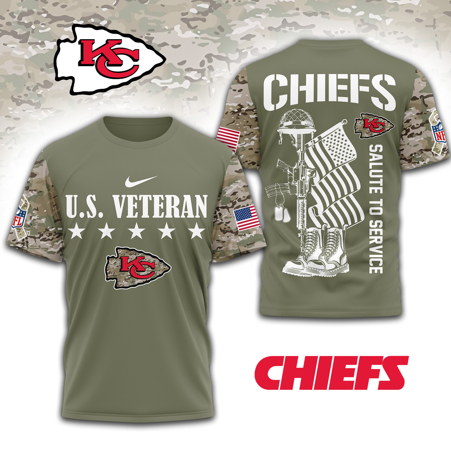 Kansas City Chiefs | Premium NFL Salute To Service 3D Shirt TD