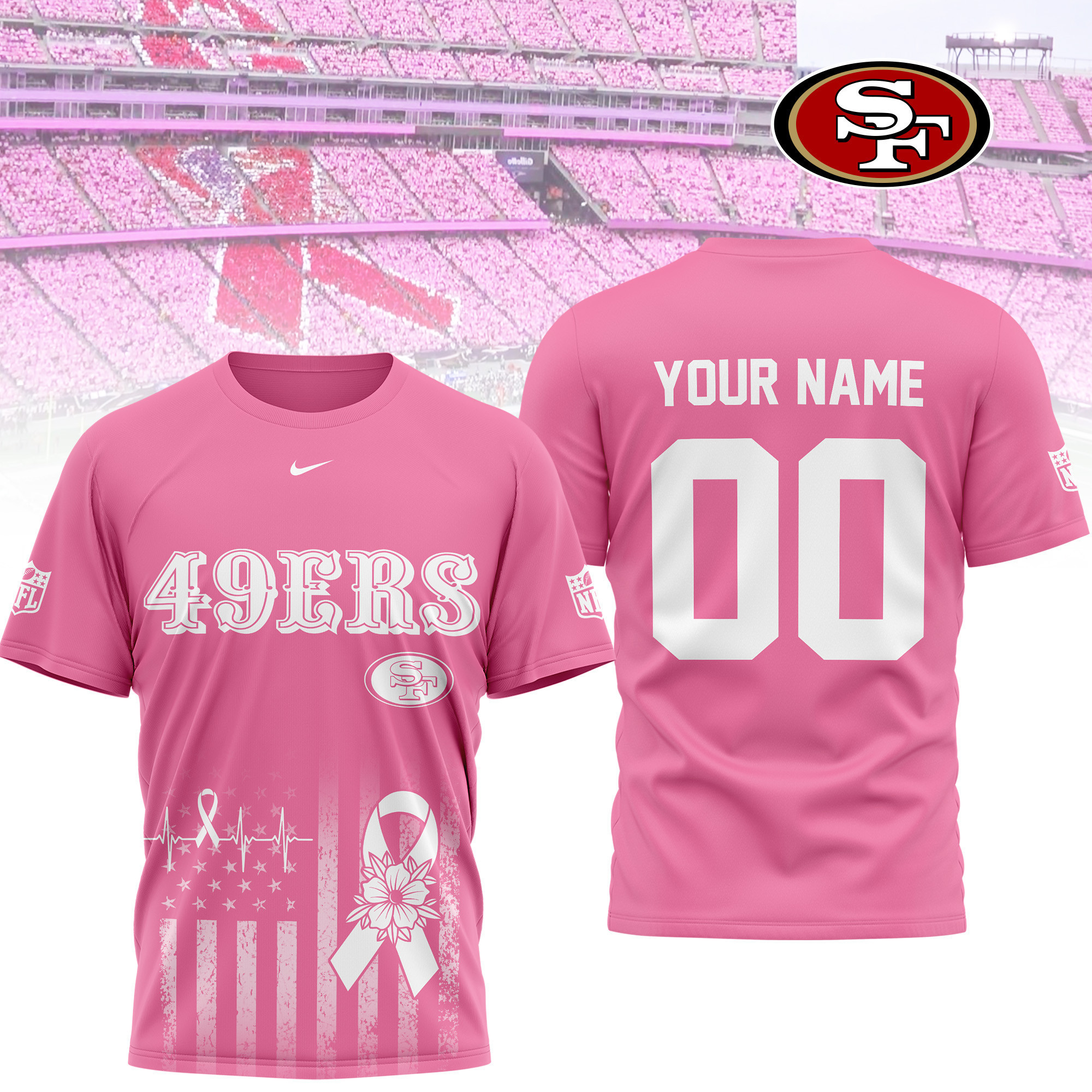 San Francisco 49ers | Premium NFL Breast Cancer Awareness 3D Shirt NTH1