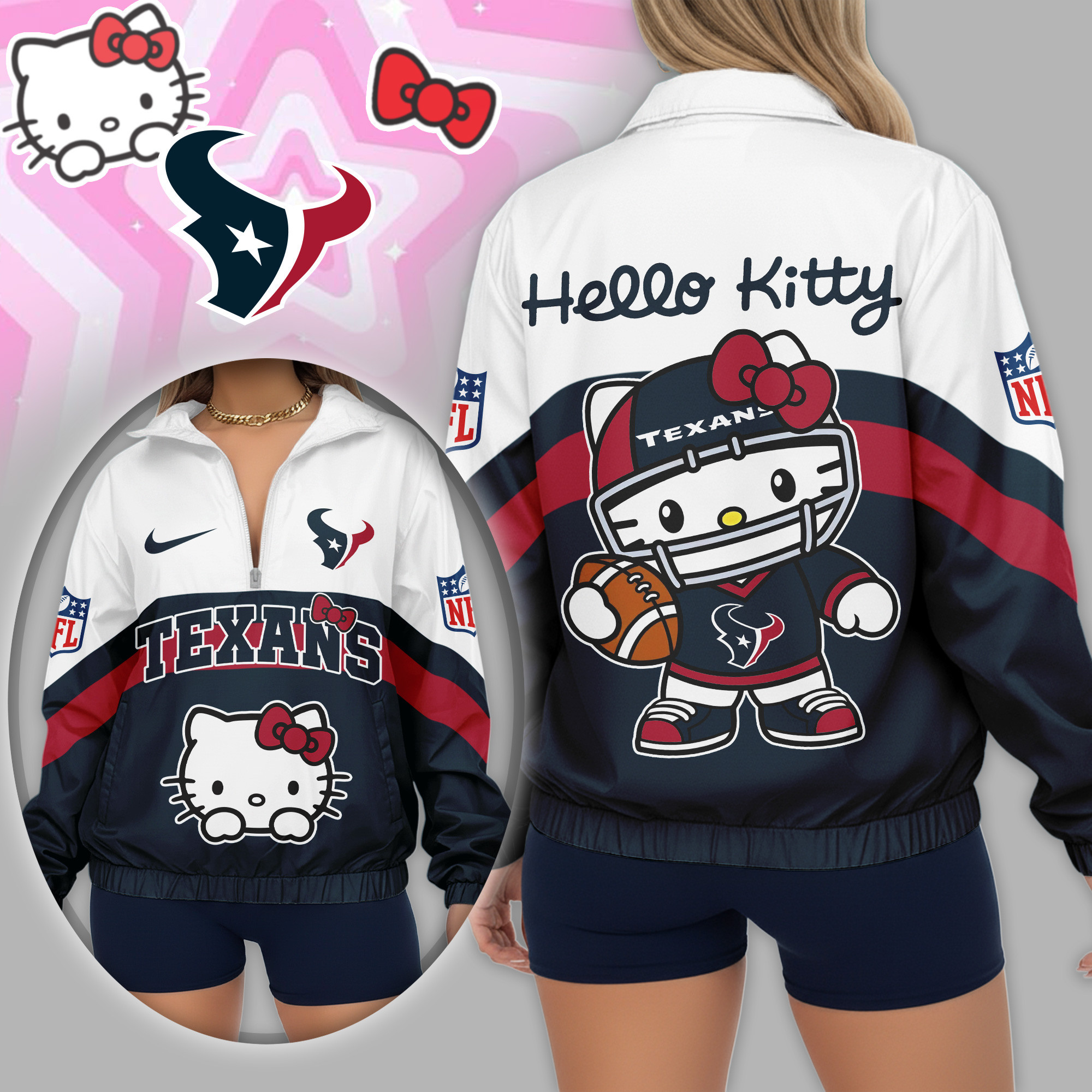 Houston Texans | Premium NFL Hello Kitty V-neck Zipper TD