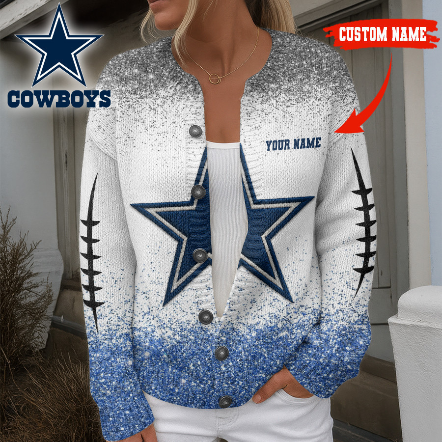 Dallas Cowboys | Premium NFL Glitter Effect Cozy Knit Cardigan HI