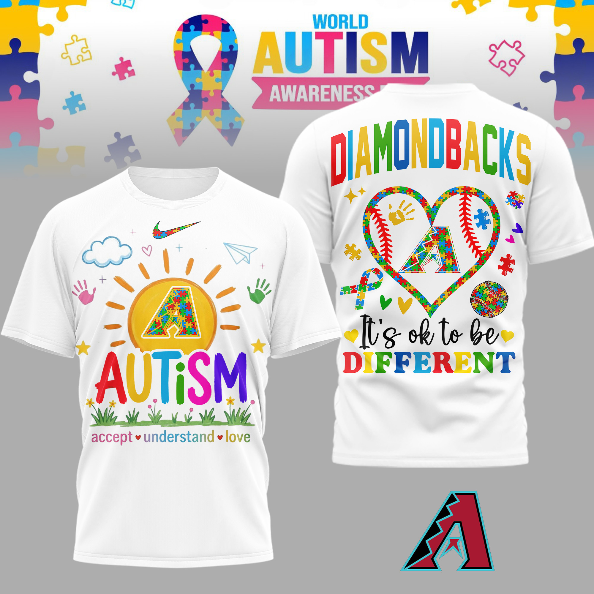Arizona Diamondbacks | Premium MLB Autism Acceptance 3D Shirt TD