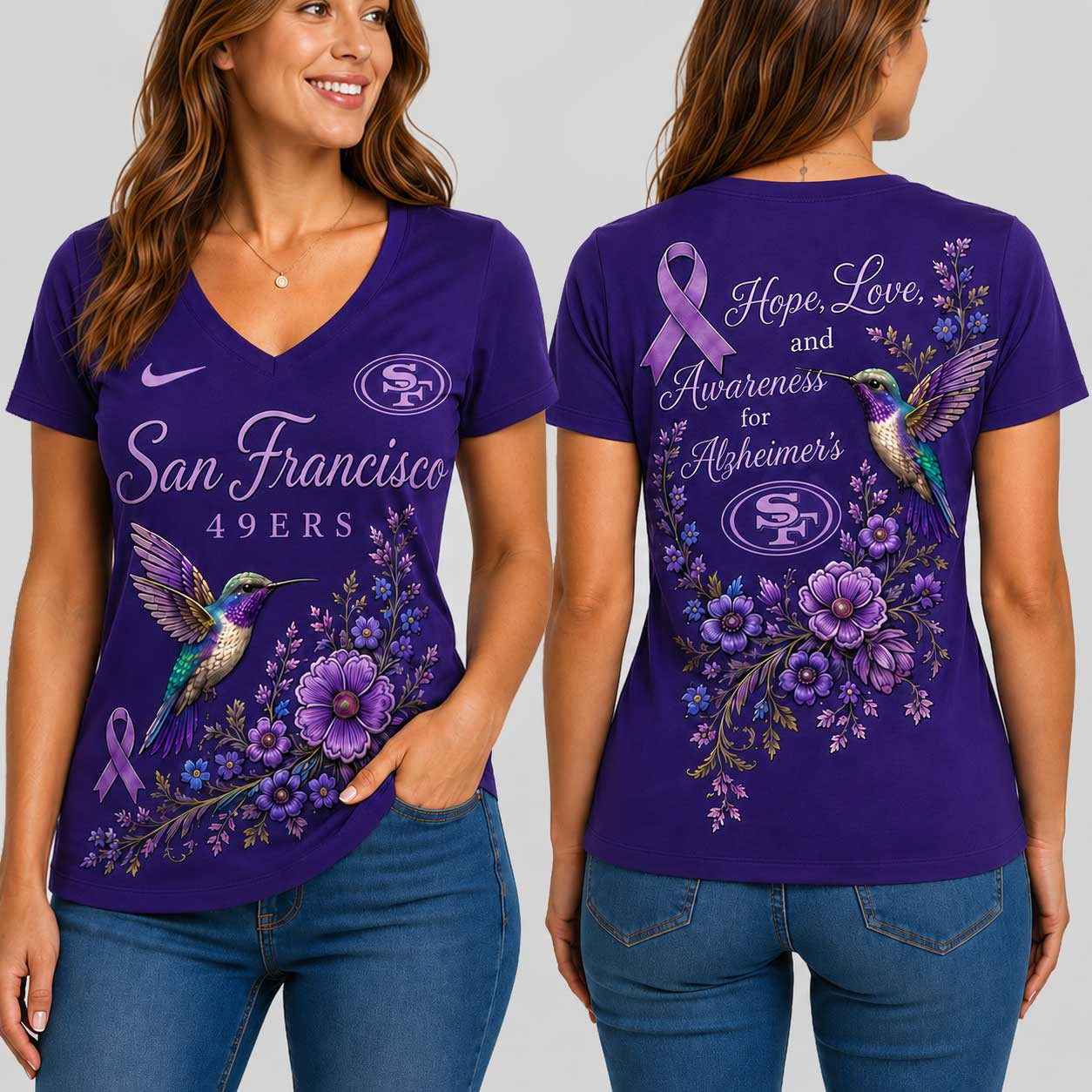 San Francisco 49ers | Premium NFL Alzheimer’s Awareness Month V-neck Shirt