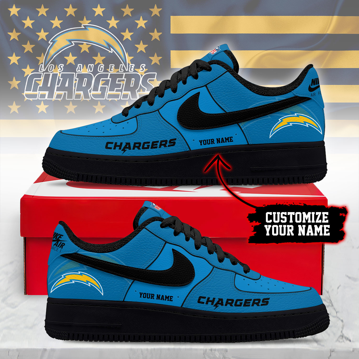 Los Angeles Chargers | Premium NFL Custom AF1 Shoes NY