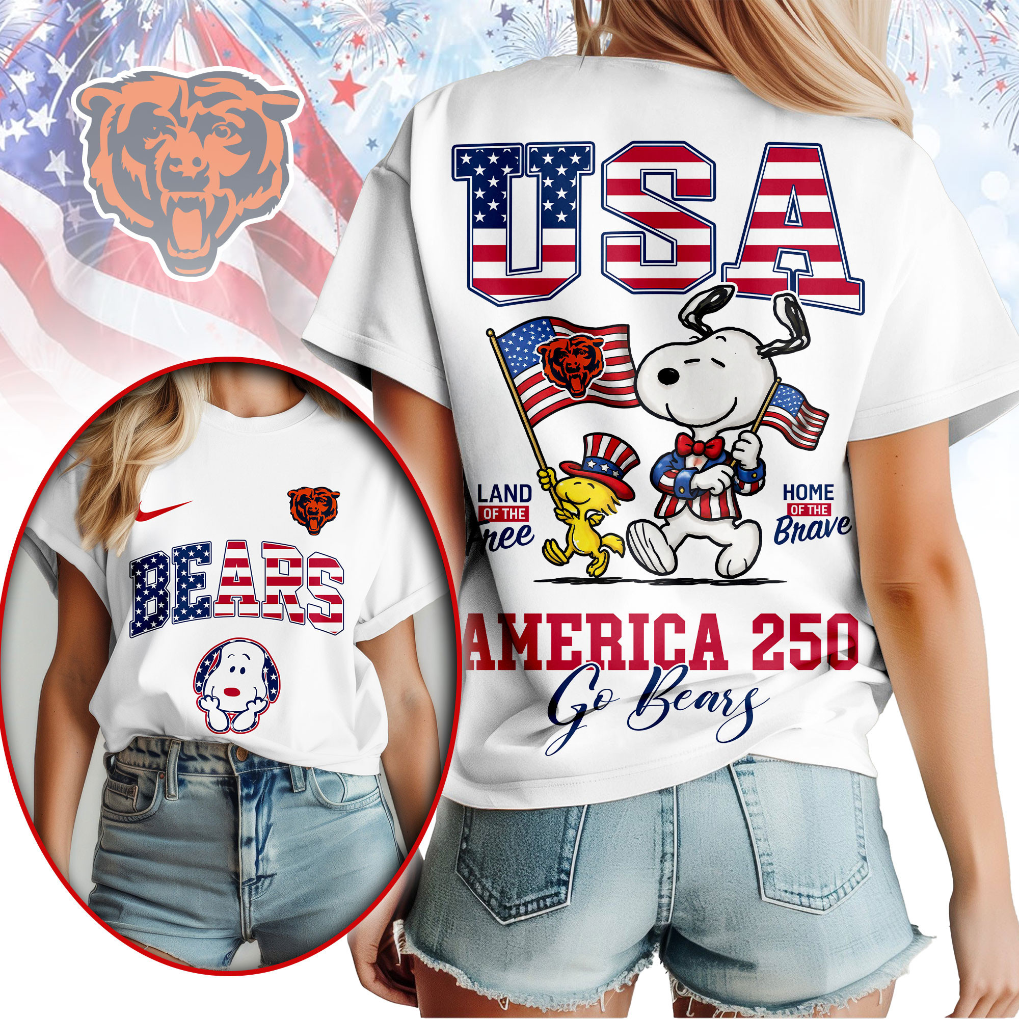 Chicago Bears | Premium NFL Snoopy America 250 3D Shirt NY