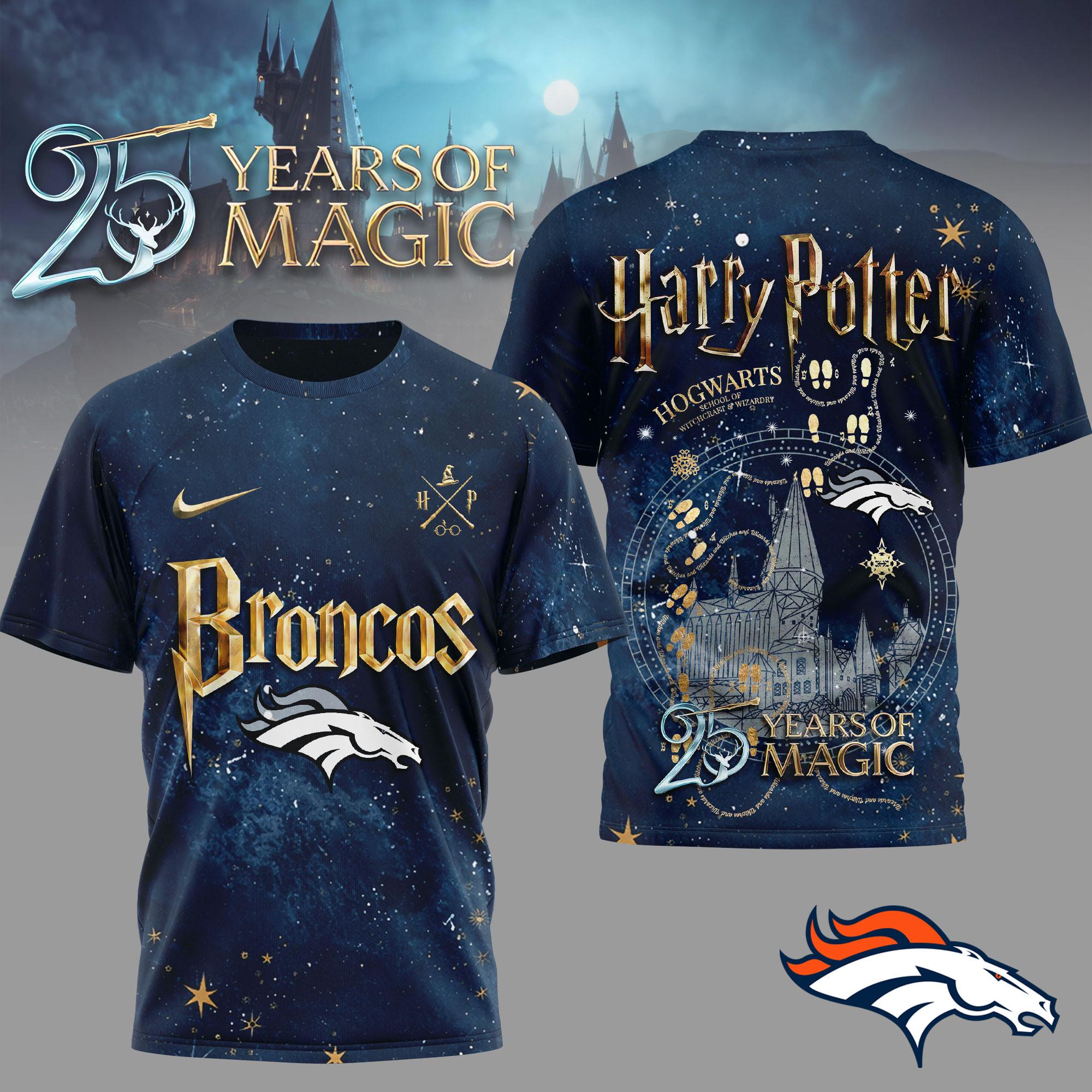 Denver Broncos | Premium NFL Harry Potter 25 Years Of Magic 3D Shirt TD