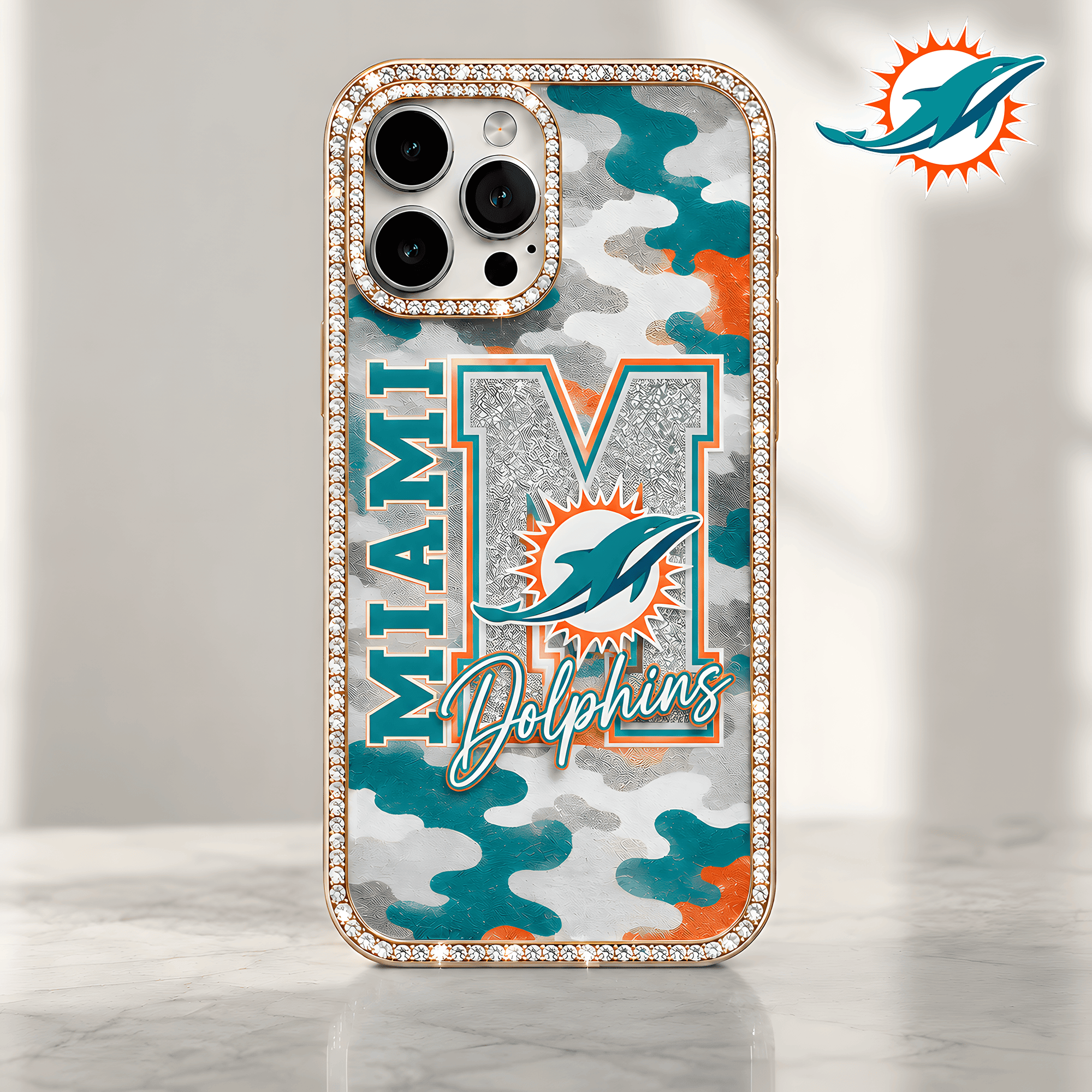 Miami Dolphins | Premium NFL Team Camo Bling Luxury Phone Case NTH1