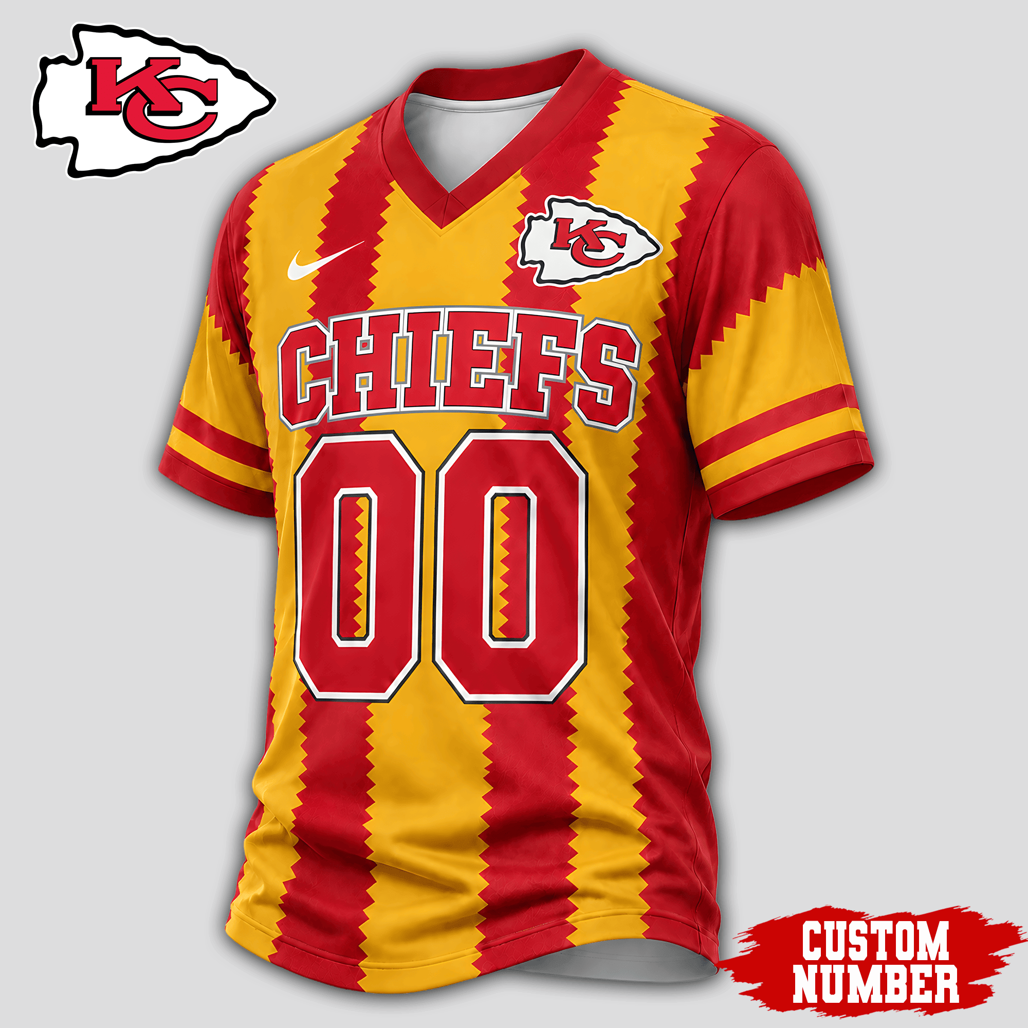Kansas City Chiefs | Premium NFL Bold Stripe Custom V-Neck Jersey NTH1