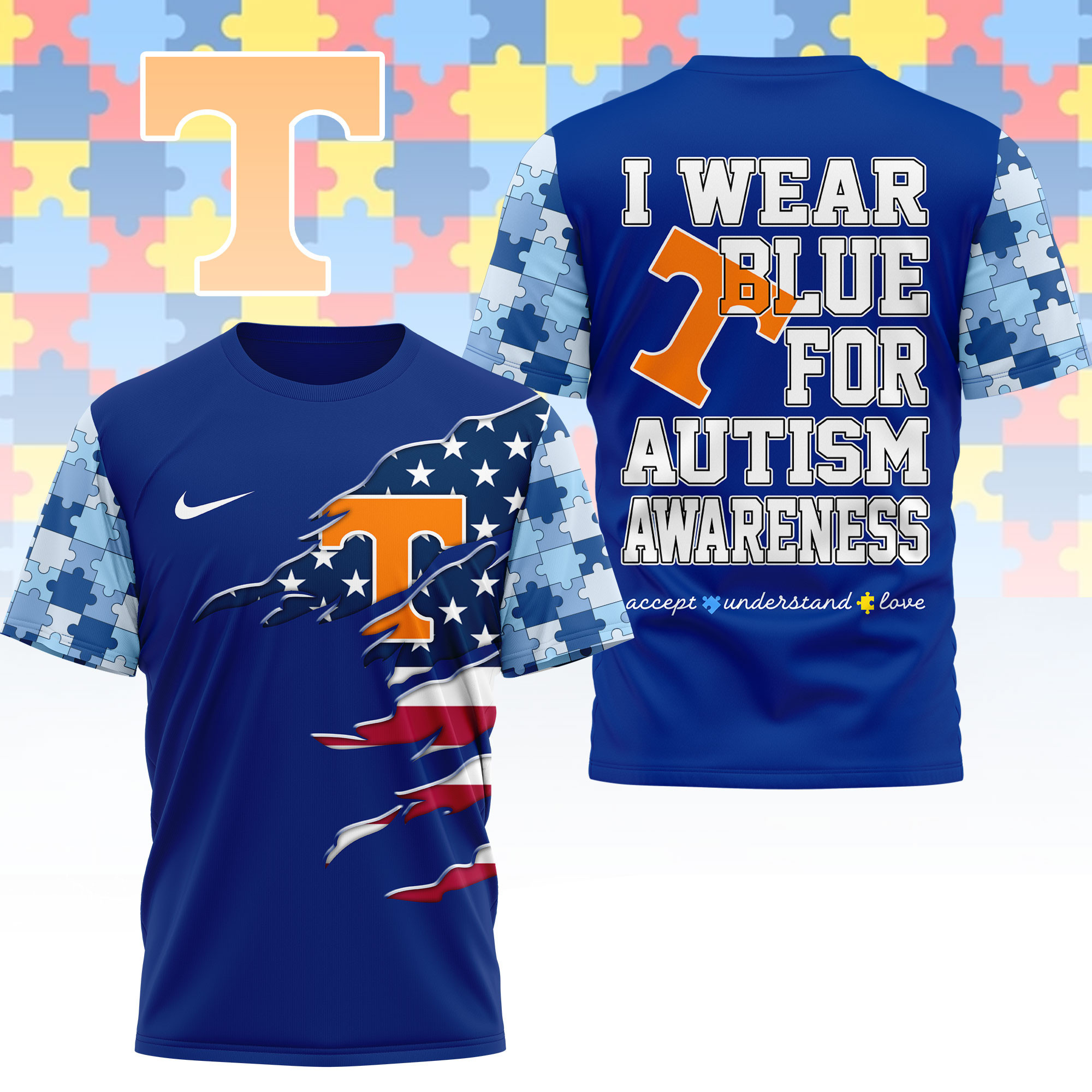 Tennessee Volunteers | Premium NCAA Autism Strong 3D Shirt NY