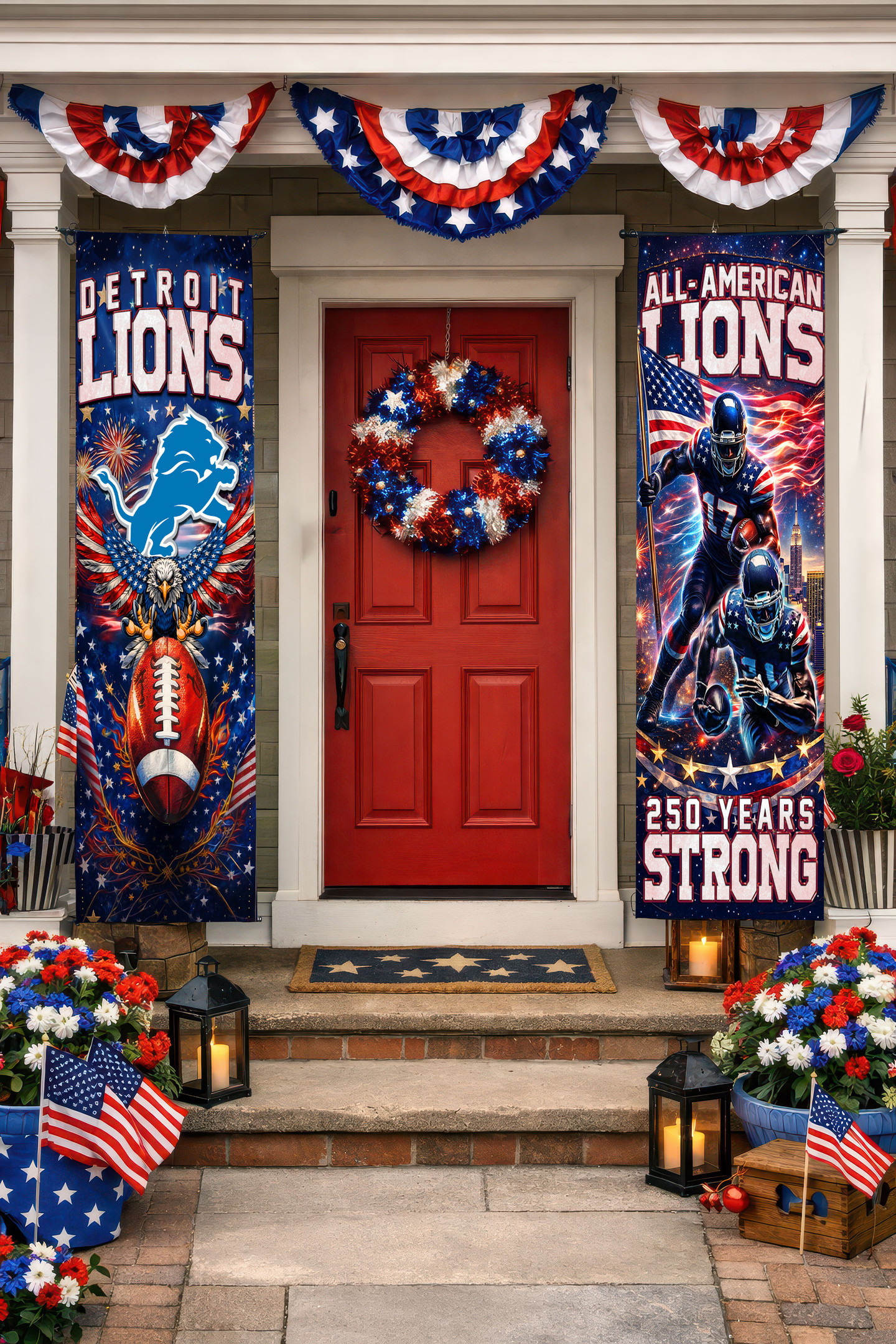 Detroit Lions | Premium NFL 250th Anniversary Of America Independence Day Porch Sign HY